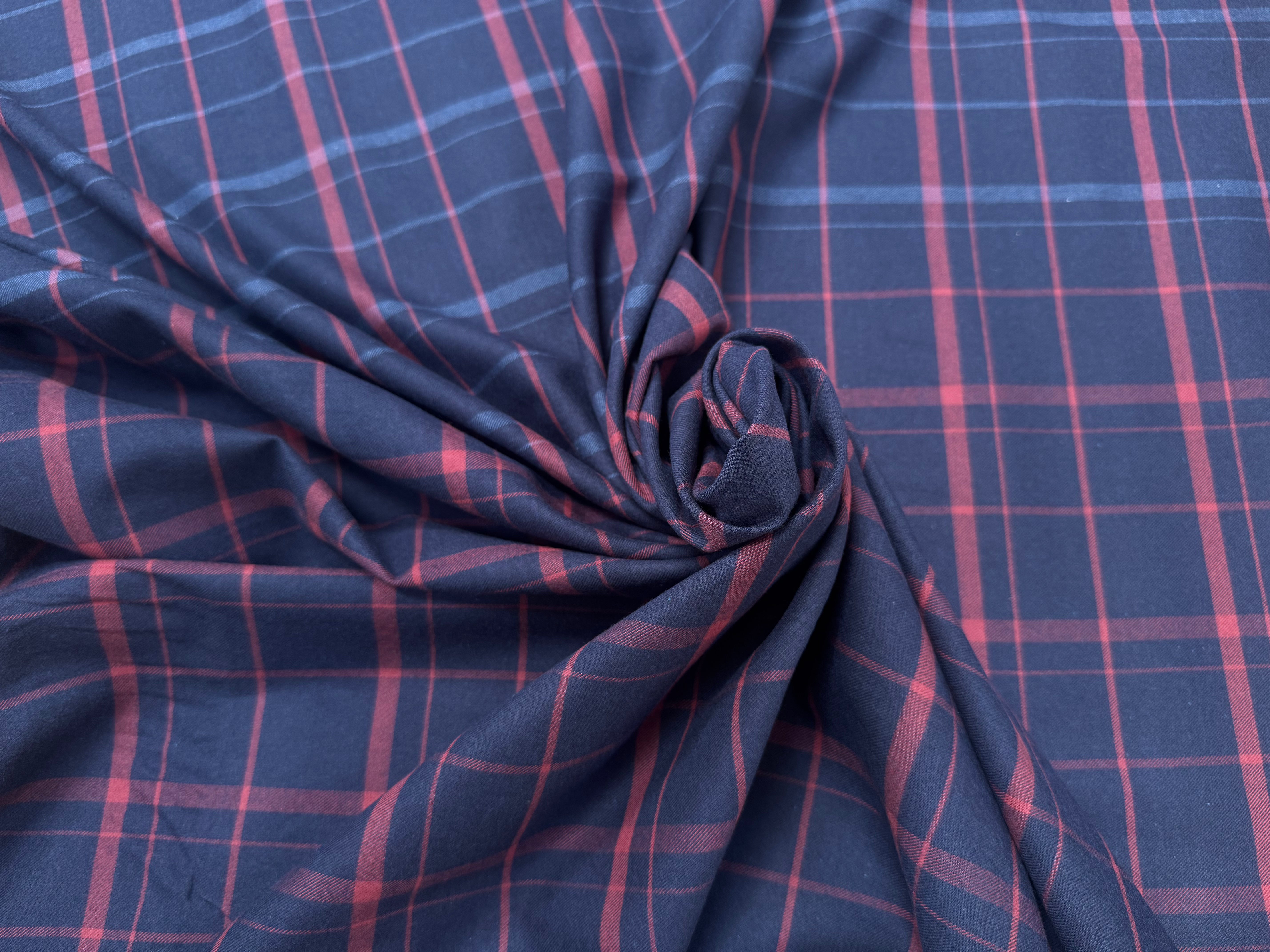 DRAPERIE COTON TRAPPEUR MARINE CARREAUX ROUGE - My Little Coupon