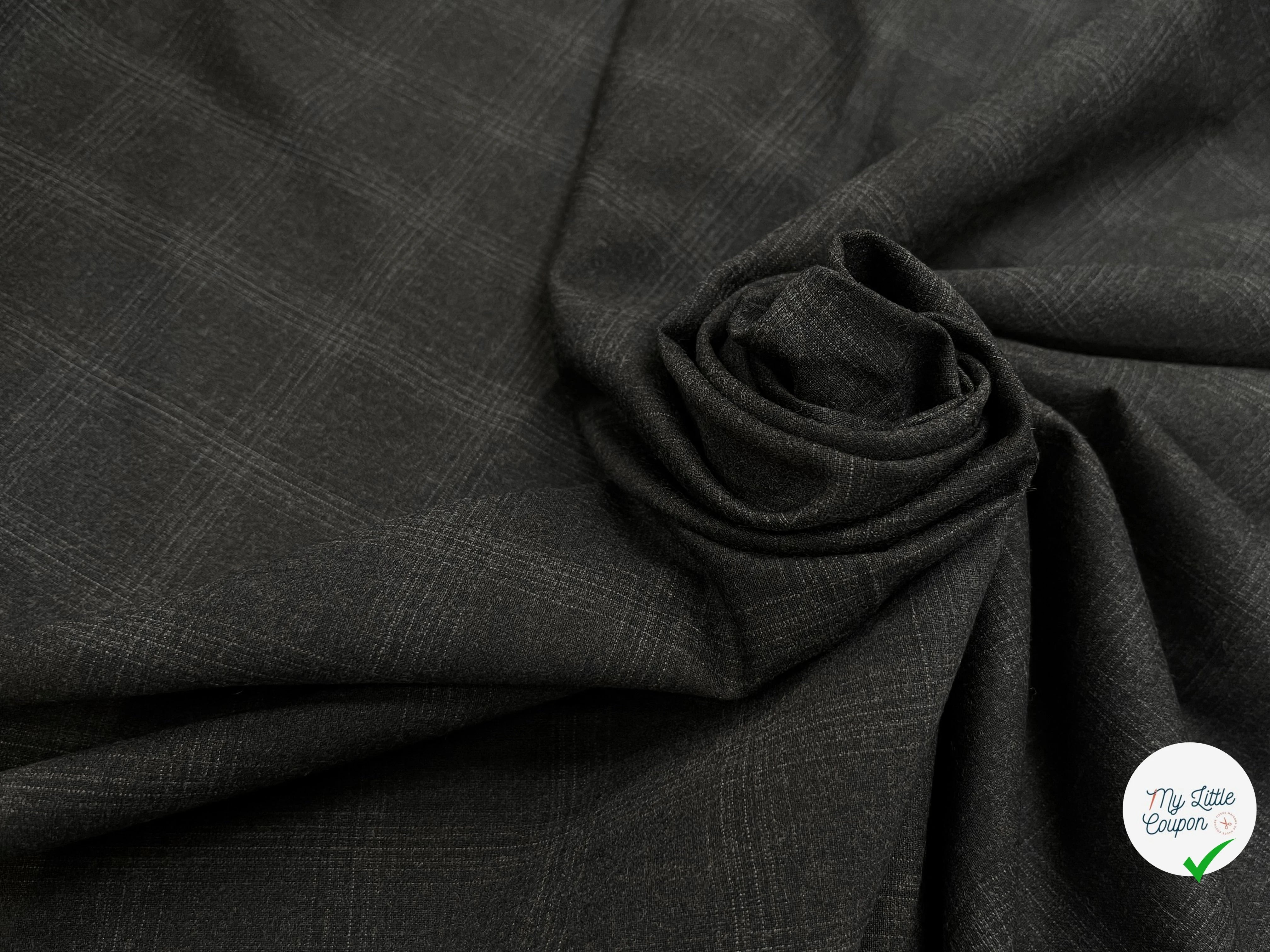 DRAPERIE DE LAINE À CARREAUX GRIS NOIR FONCÉ DEPERLANTE - My Little Coupon