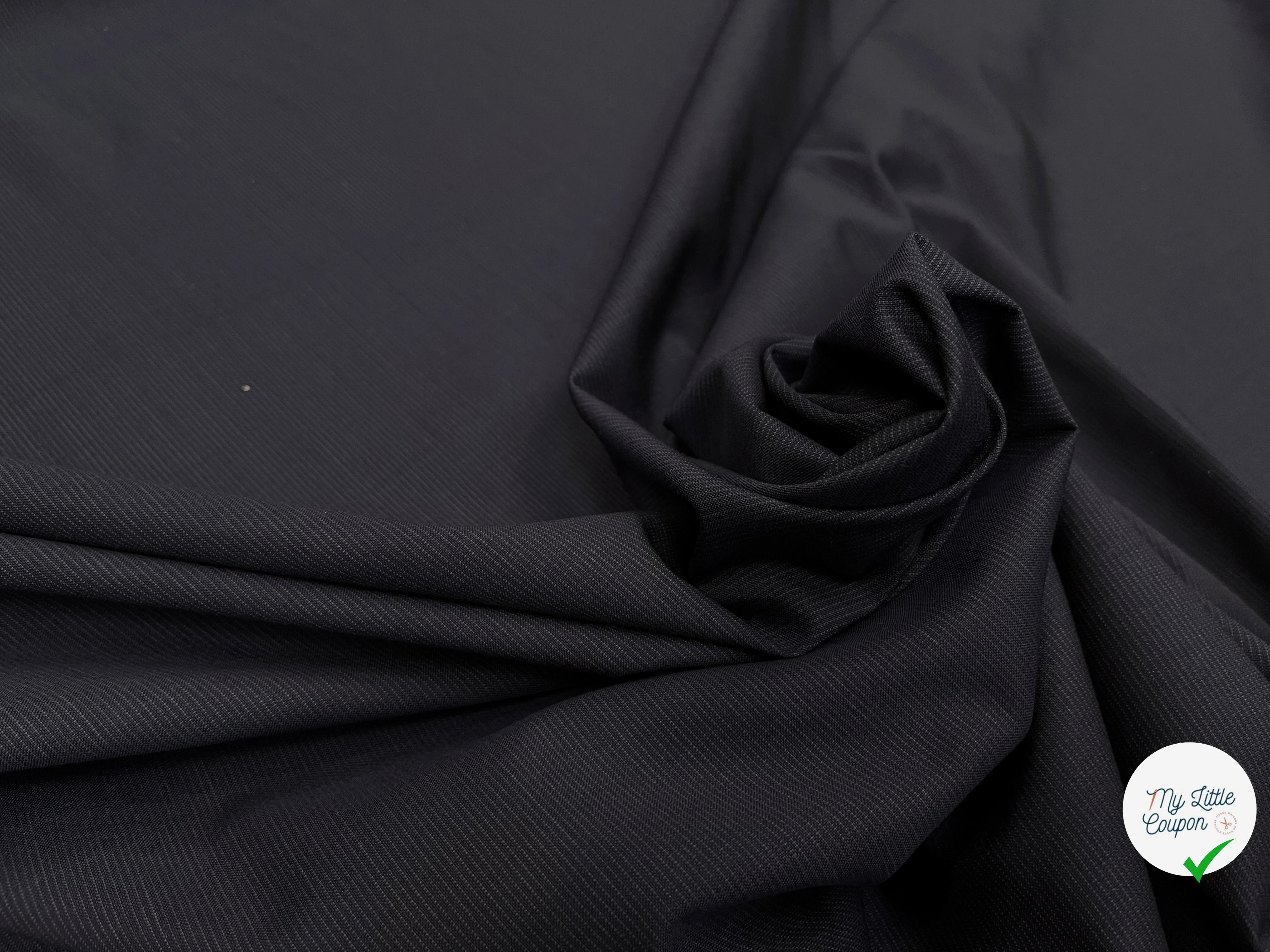 DRAPERIE DE LAINE DEPERLANTE BLEU NUIT GRIS FILS MULTICOLORES SUR LES LISIÈRES - My Little Coupon