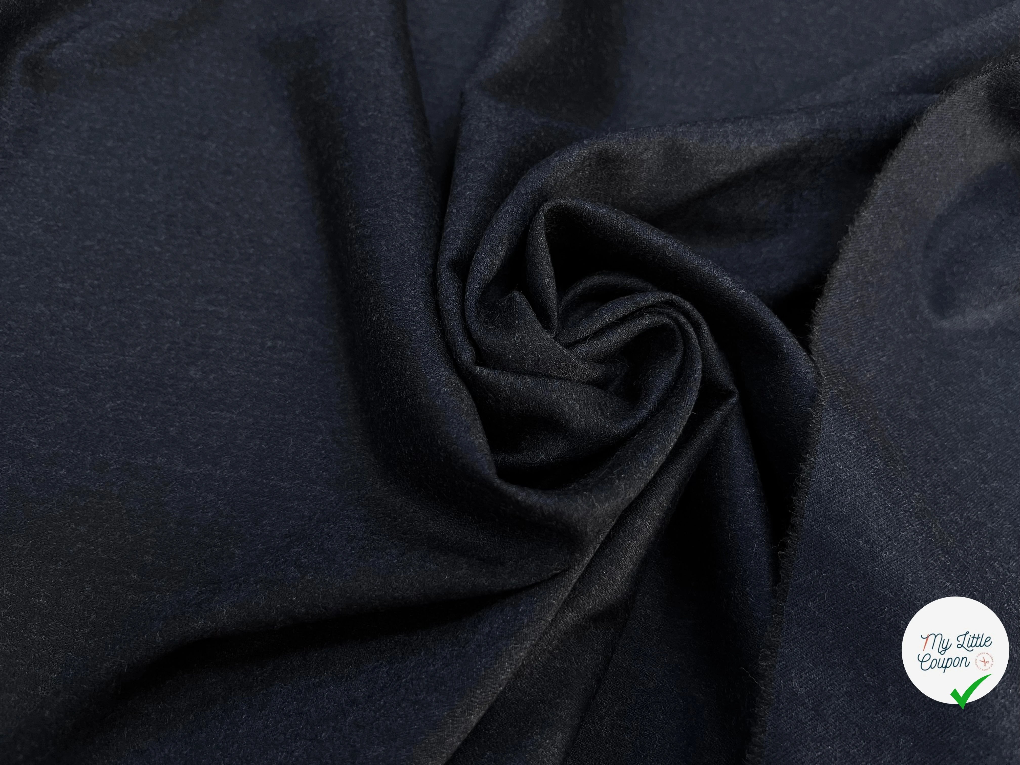 DRAPERIE DE LAINE FLANELLE BLEU NUIT CHINÉ DEPERLANTE - My Little Coupon