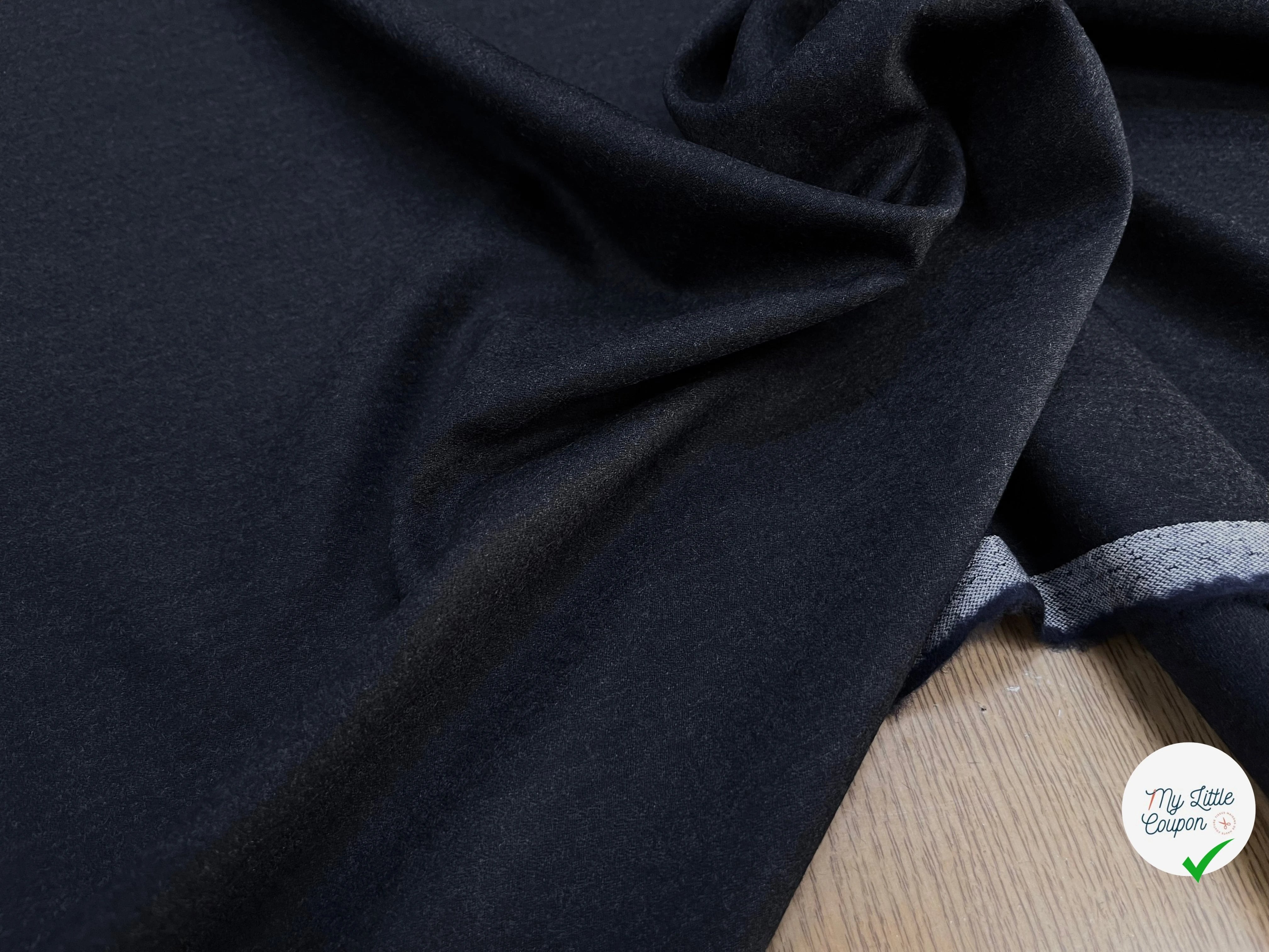 DRAPERIE DE LAINE FLANELLE BLEU NUIT CHINÉ DEPERLANTE - My Little Coupon