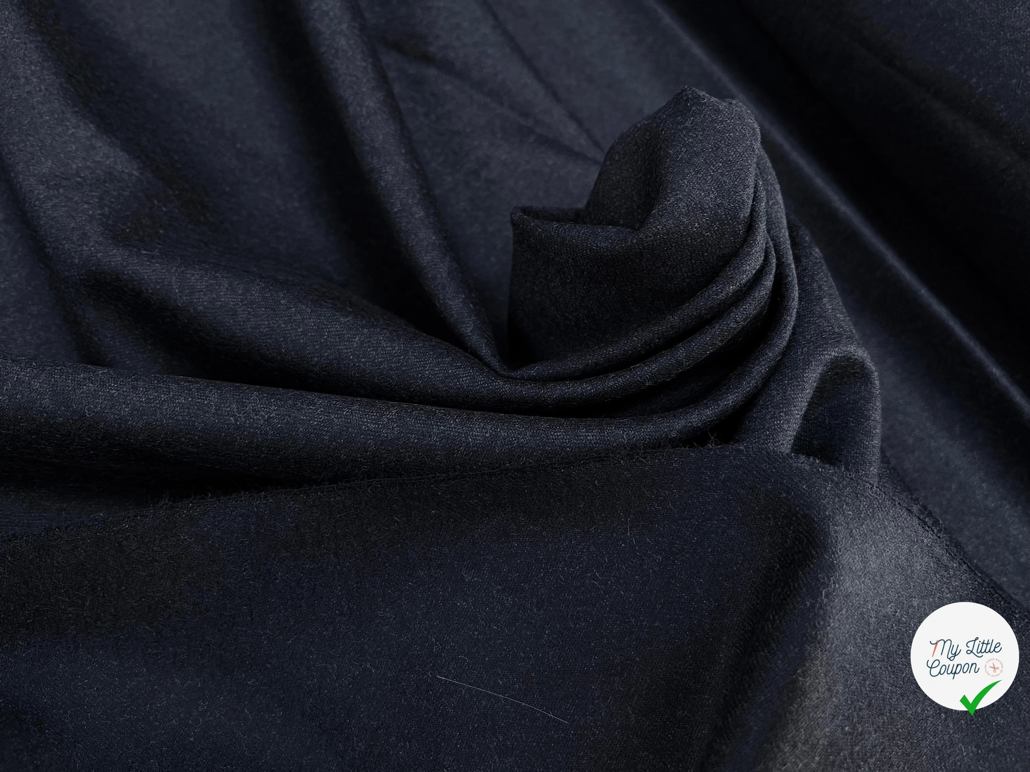 DRAPERIE DE LAINE FLANELLE BLEU NUIT FONCÉ  CHINÉ DEPERLANTE - My Little Coupon