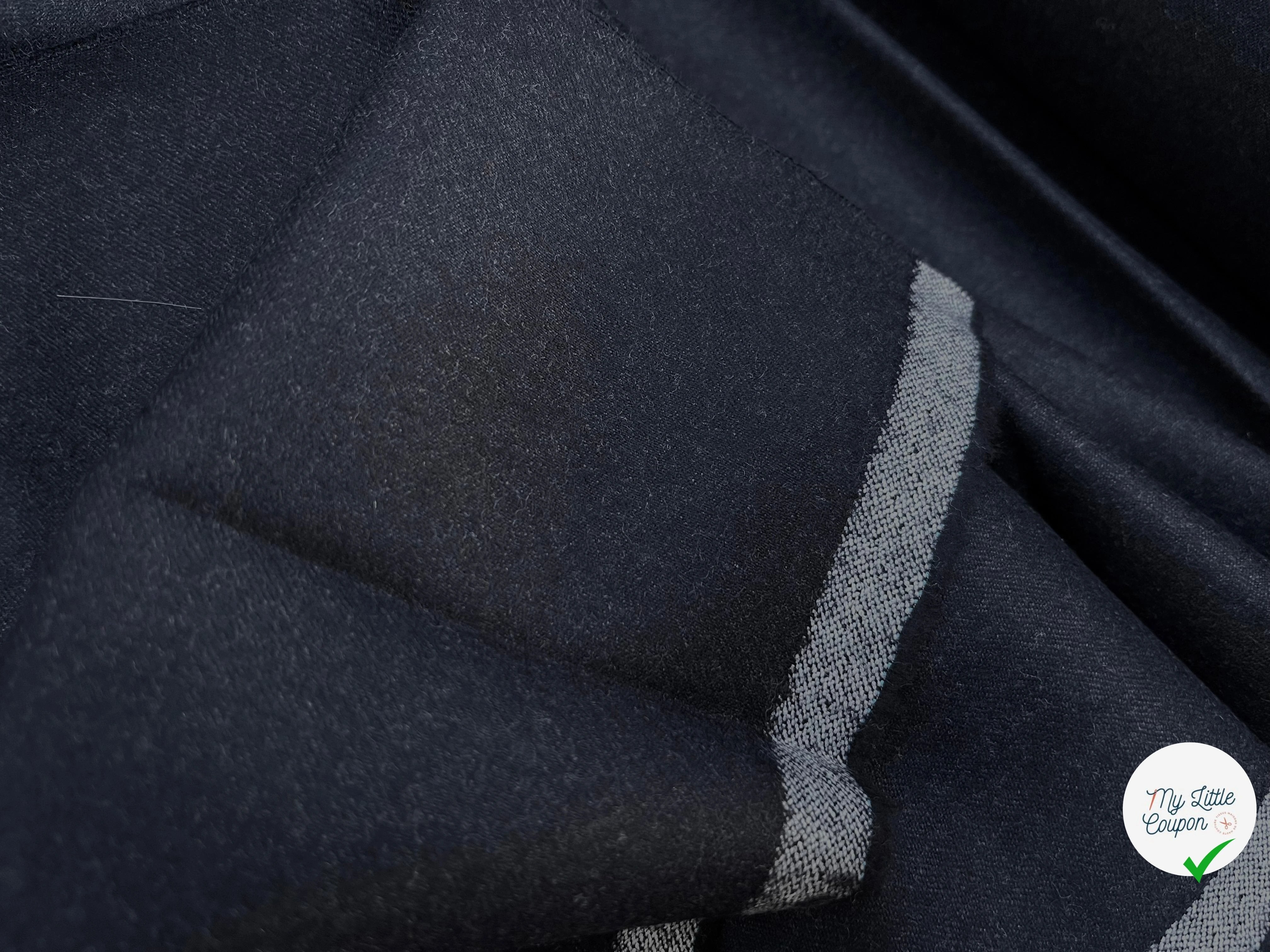 DRAPERIE DE LAINE FLANELLE BLEU NUIT FONCÉ  CHINÉ DEPERLANTE - My Little Coupon