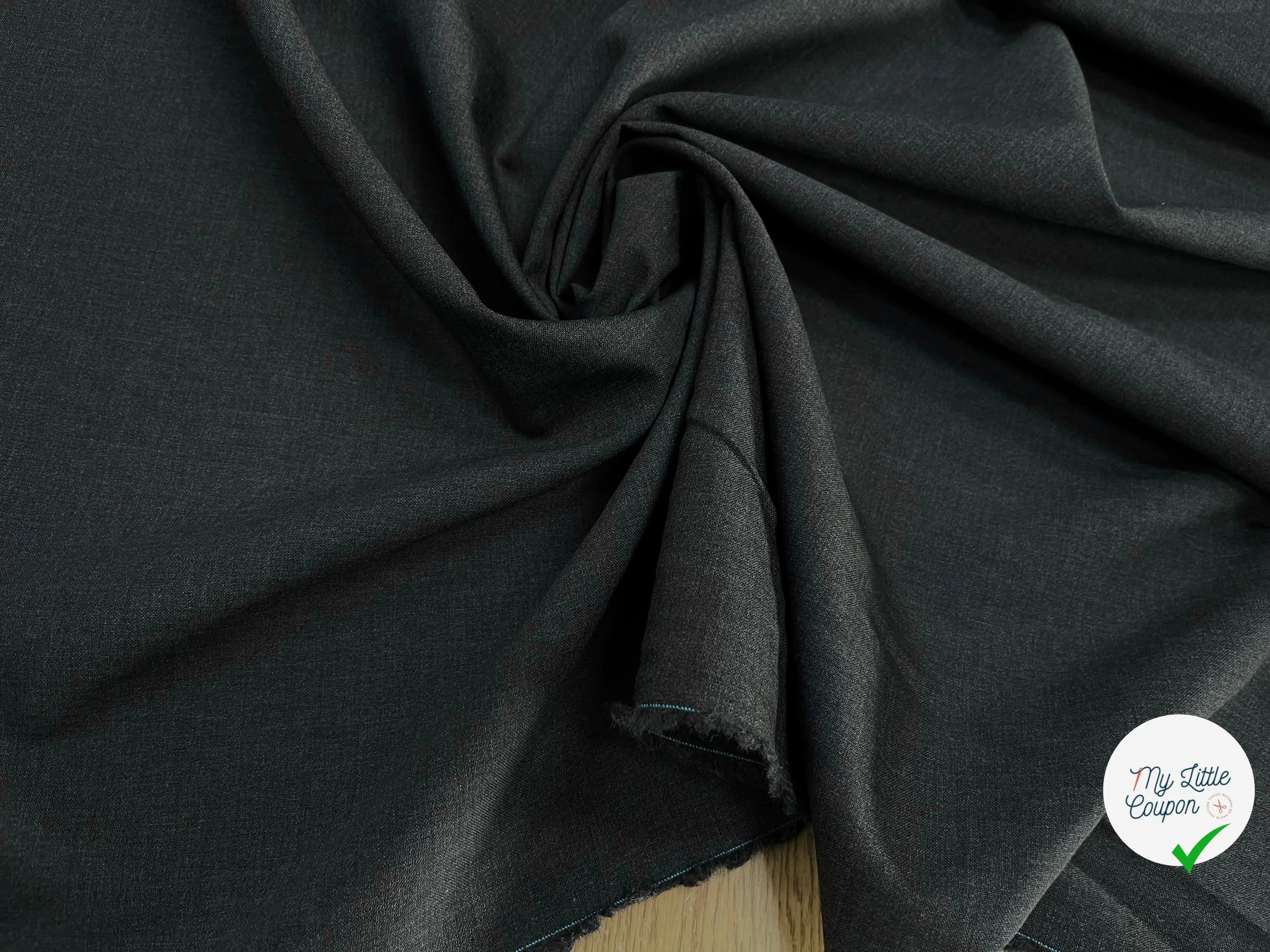 DRAPERIE DE LAINE GRIS FONCÉ FIL BLEU SUR UNE LISIÈRE & DEPERLANTE - My Little Coupon