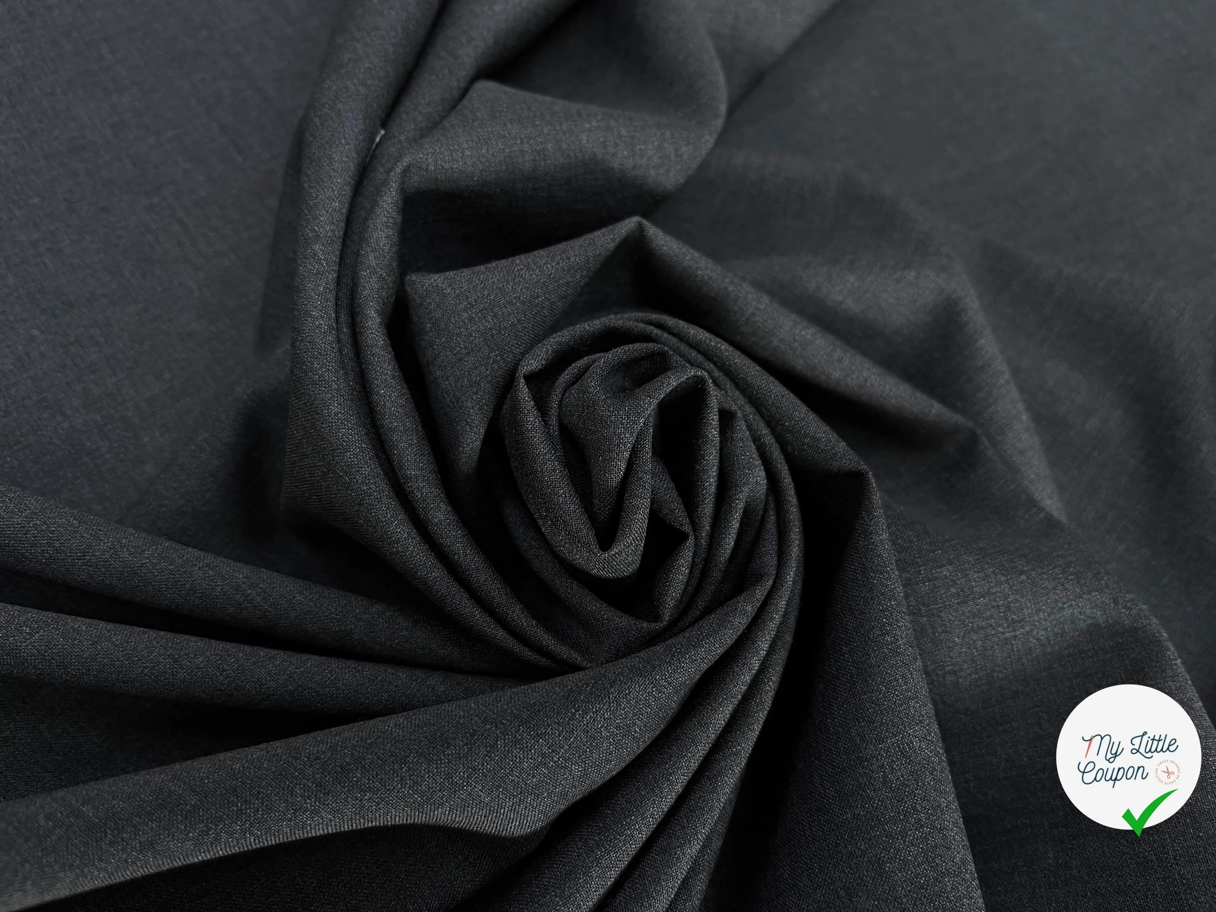 DRAPERIE DE LAINE GRIS FONCÉ FIL BLEU SUR UNE LISIÈRE & DEPERLANTE - My Little Coupon