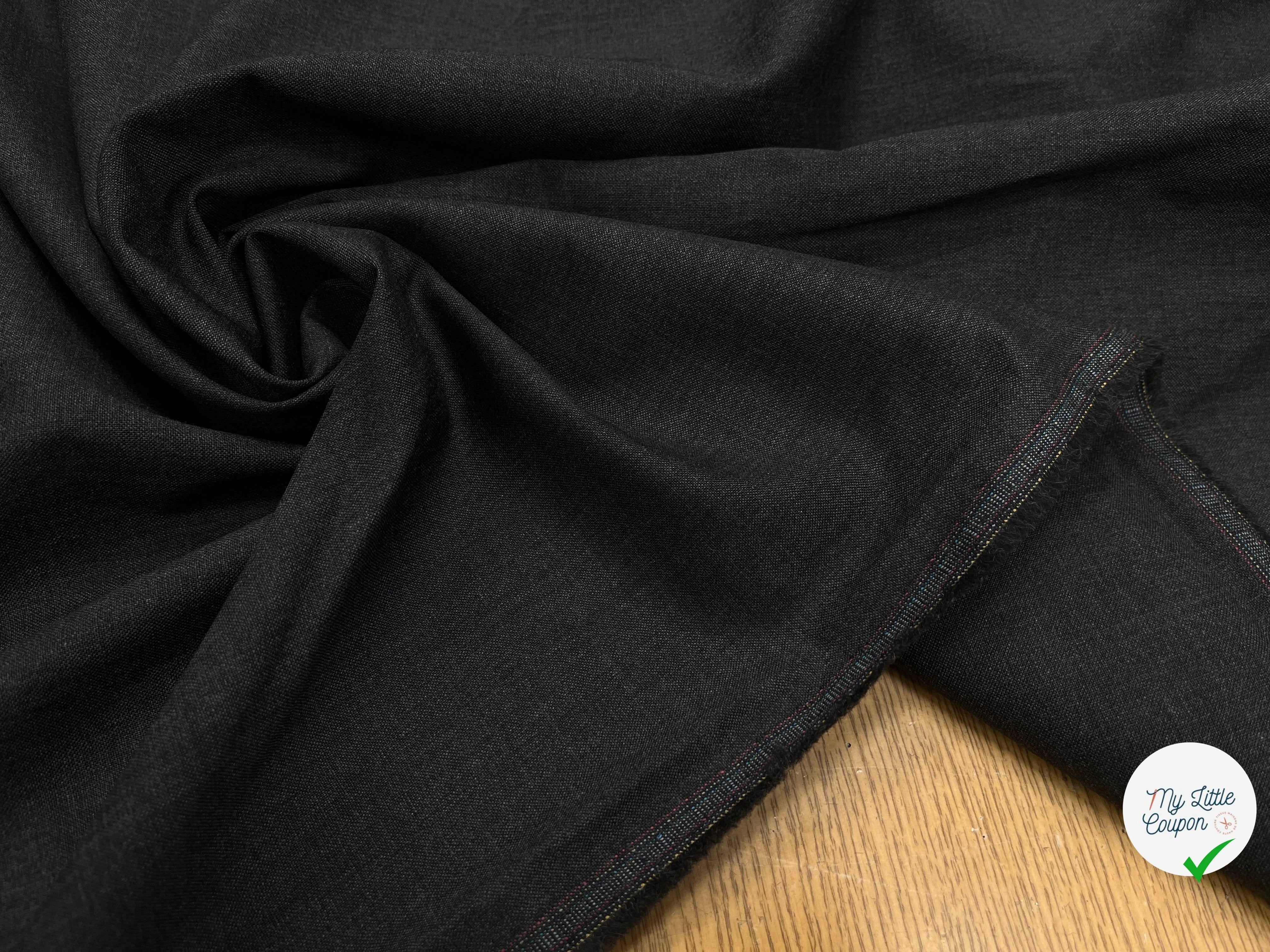 DRAPERIE DE LAINE GRIS FONCÉ ULTRA STRETCH & DEPERLANTE FILS MULTICOLORES SUR UNE LISIÈRE - My Little Coupon