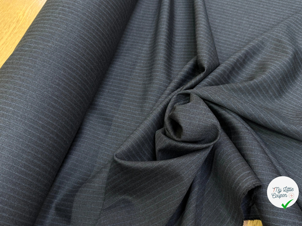 DRAPERIE DE LAINE SUPER 100'S GRIS RAYURES BLEUES TRÈS ÉLÉGANT - My Little Coupon