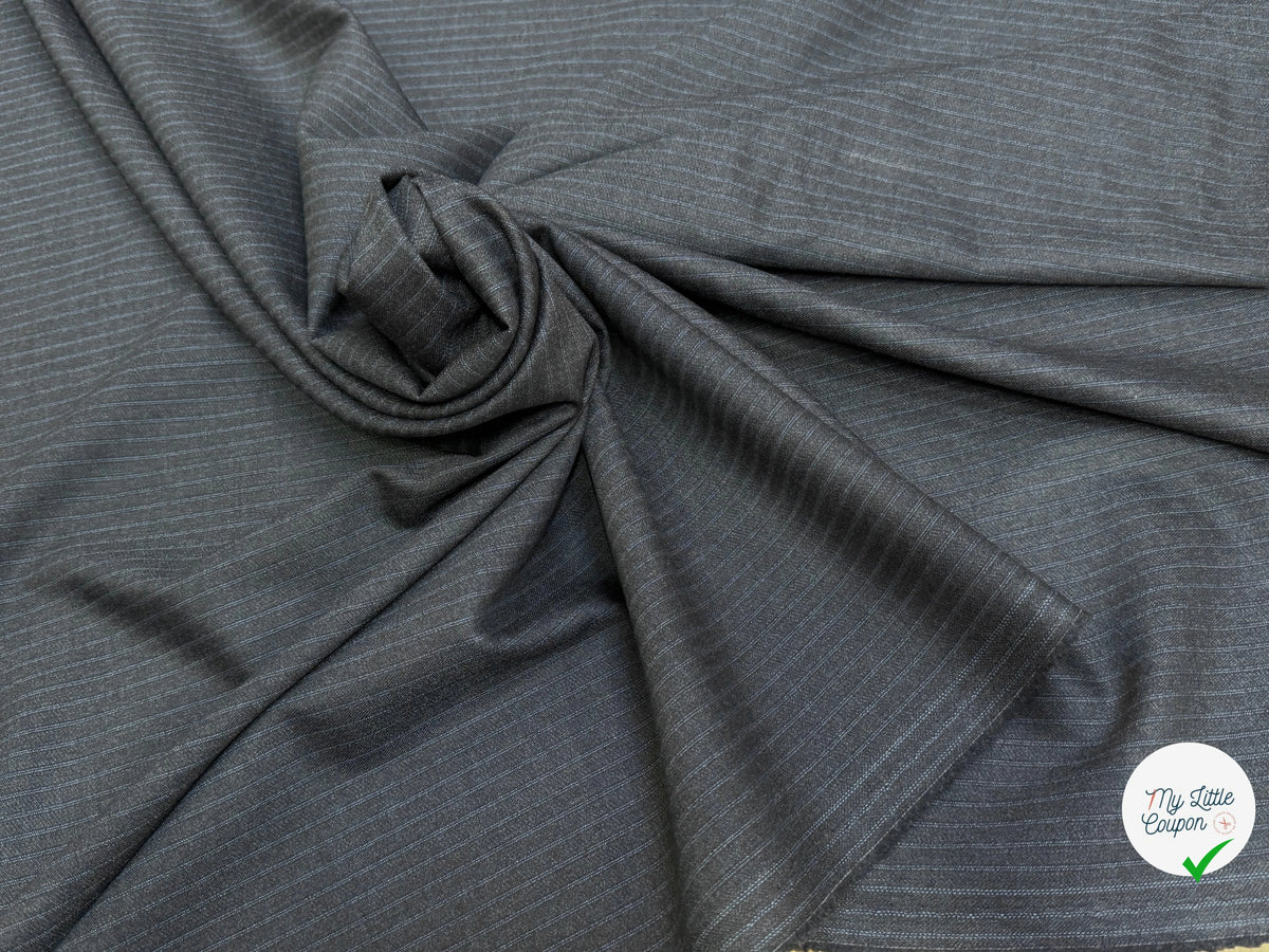 DRAPERIE DE LAINE SUPER 100'S GRIS RAYURES BLEUES TRÈS ÉLÉGANT - My Little Coupon