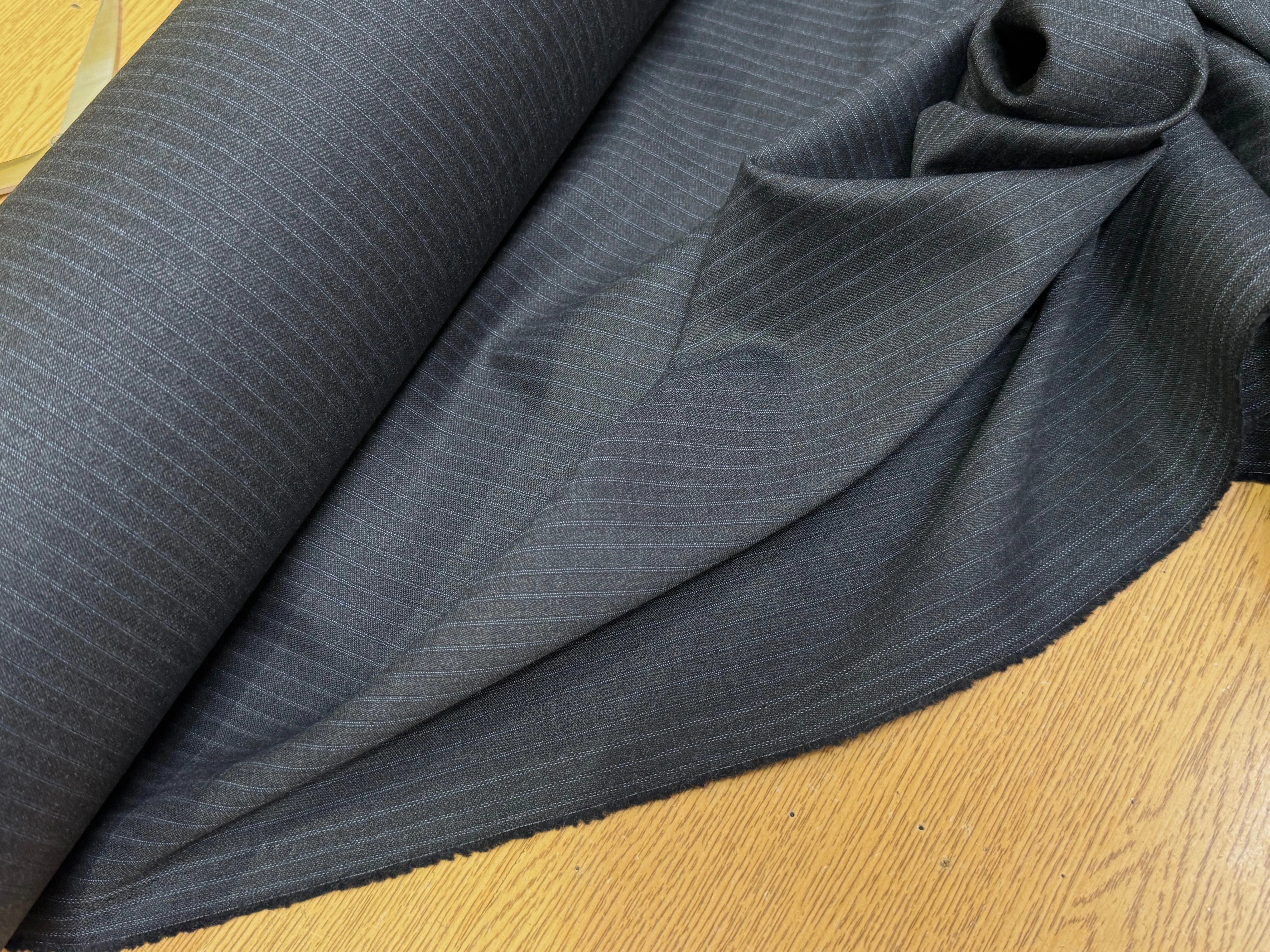 DRAPERIE DE LAINE SUPER 100'S GRIS RAYURES BLEUES TRÈS ÉLÉGANT - My Little Coupon