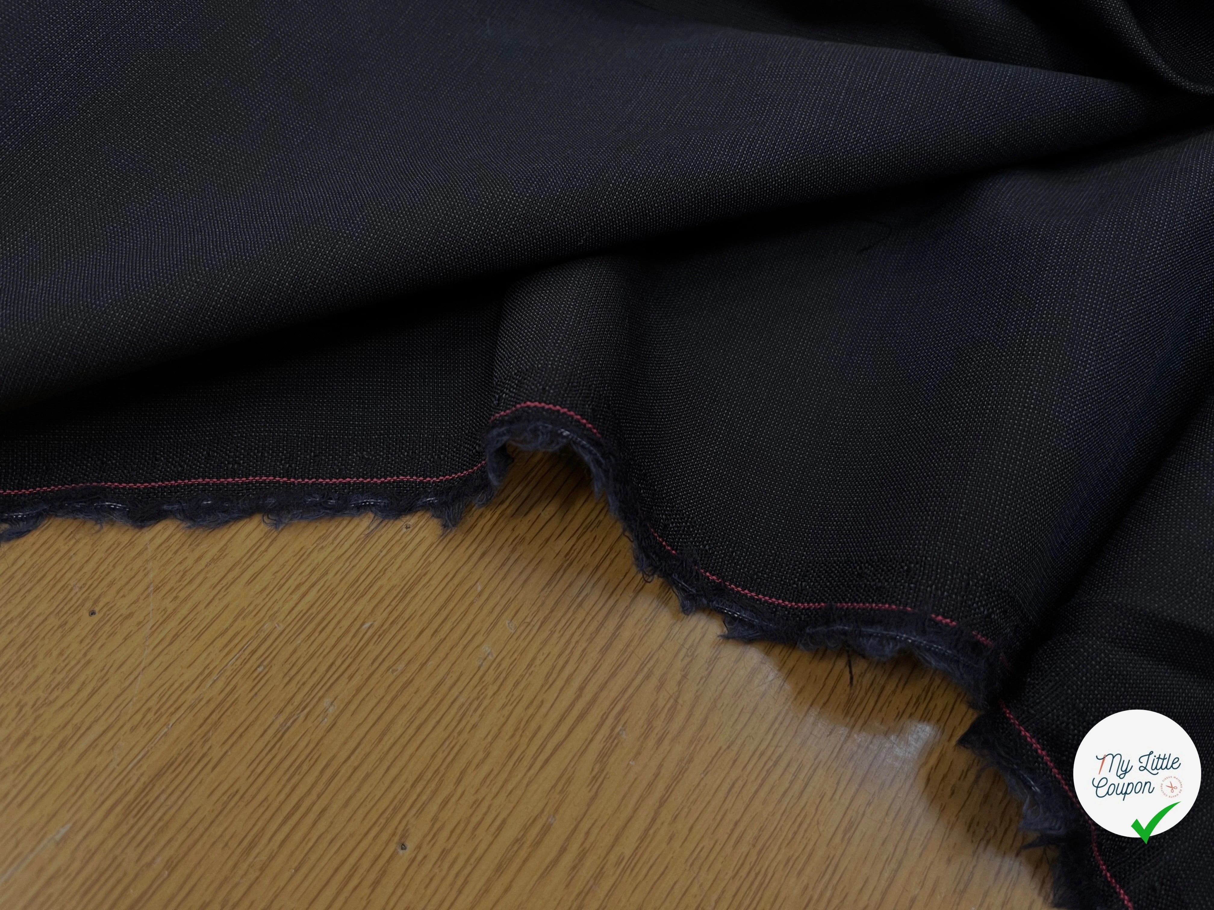 DRAPERIE DE LAINE SUPERBE BLEU NUIT D'ÉTÉ DEPERLANTE FIL ROUGE SUR UNE LISIÈRE - My Little Coupon