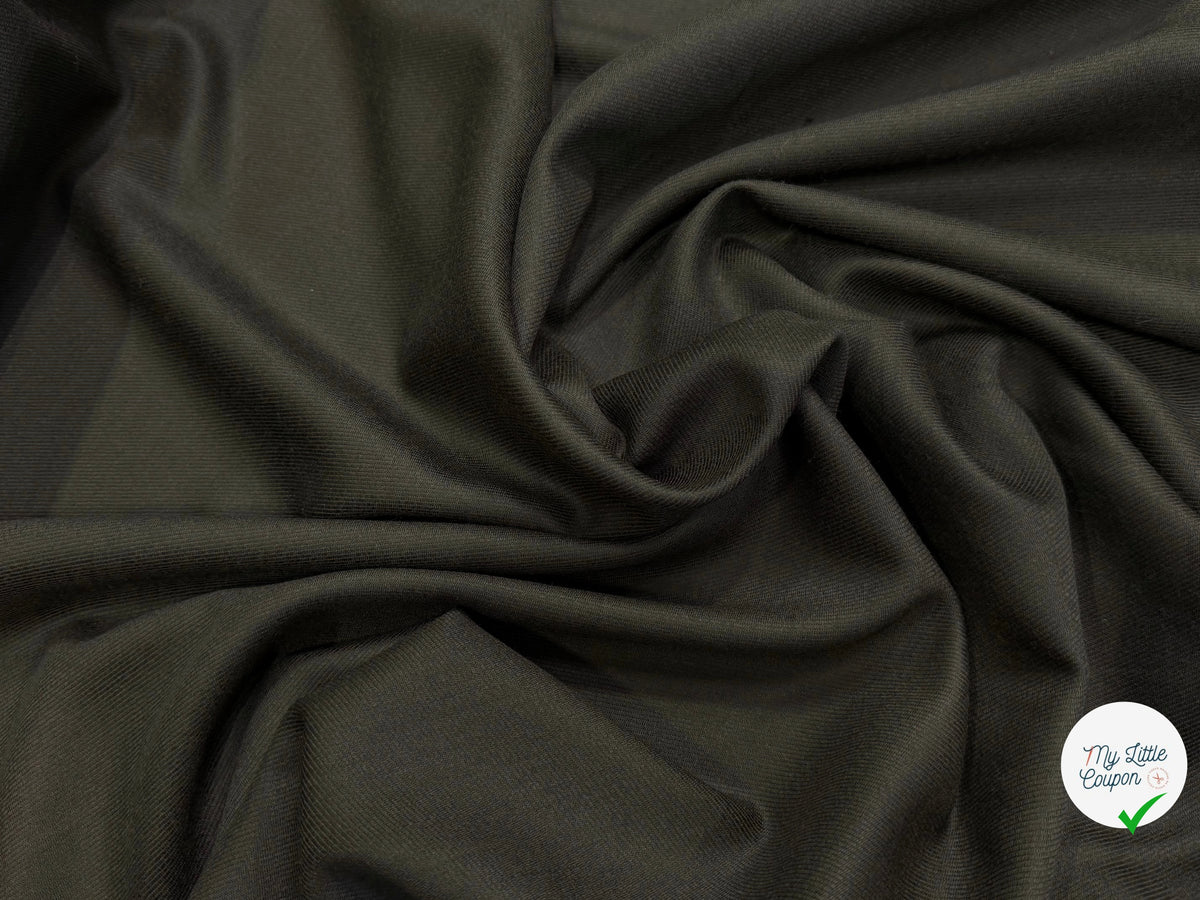 DRAPERIE DÉLICATE LÉGÈREMENT SATINÉE KAKI FONCÉ AU TOMBÉ FLUIDE 100% LAINE VIERGE - My Little Coupon
