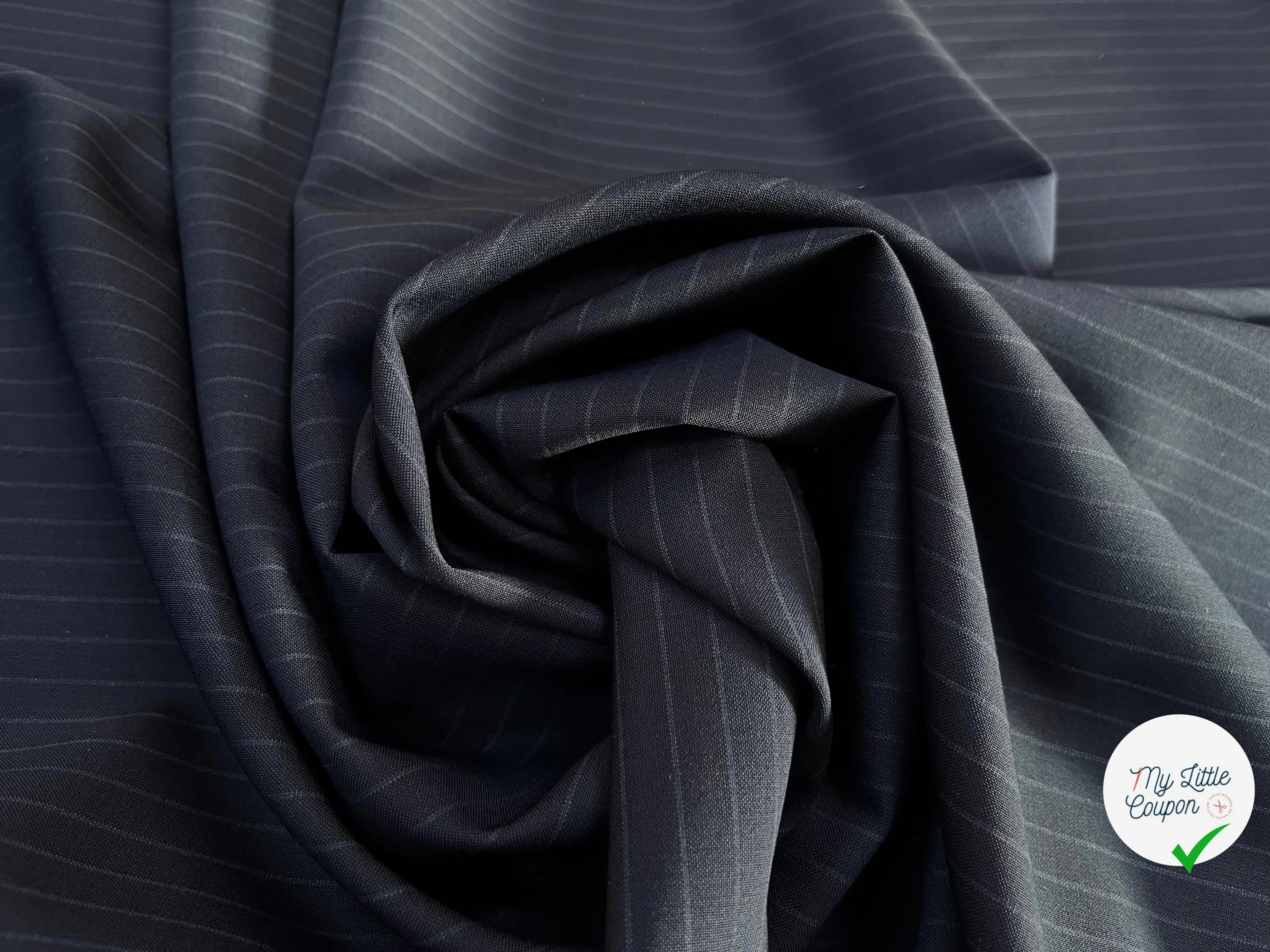 DRAPERIE LAINE FINES RAYURES BLEU MARINE STRETCH DEPERLANTE - My Little Coupon