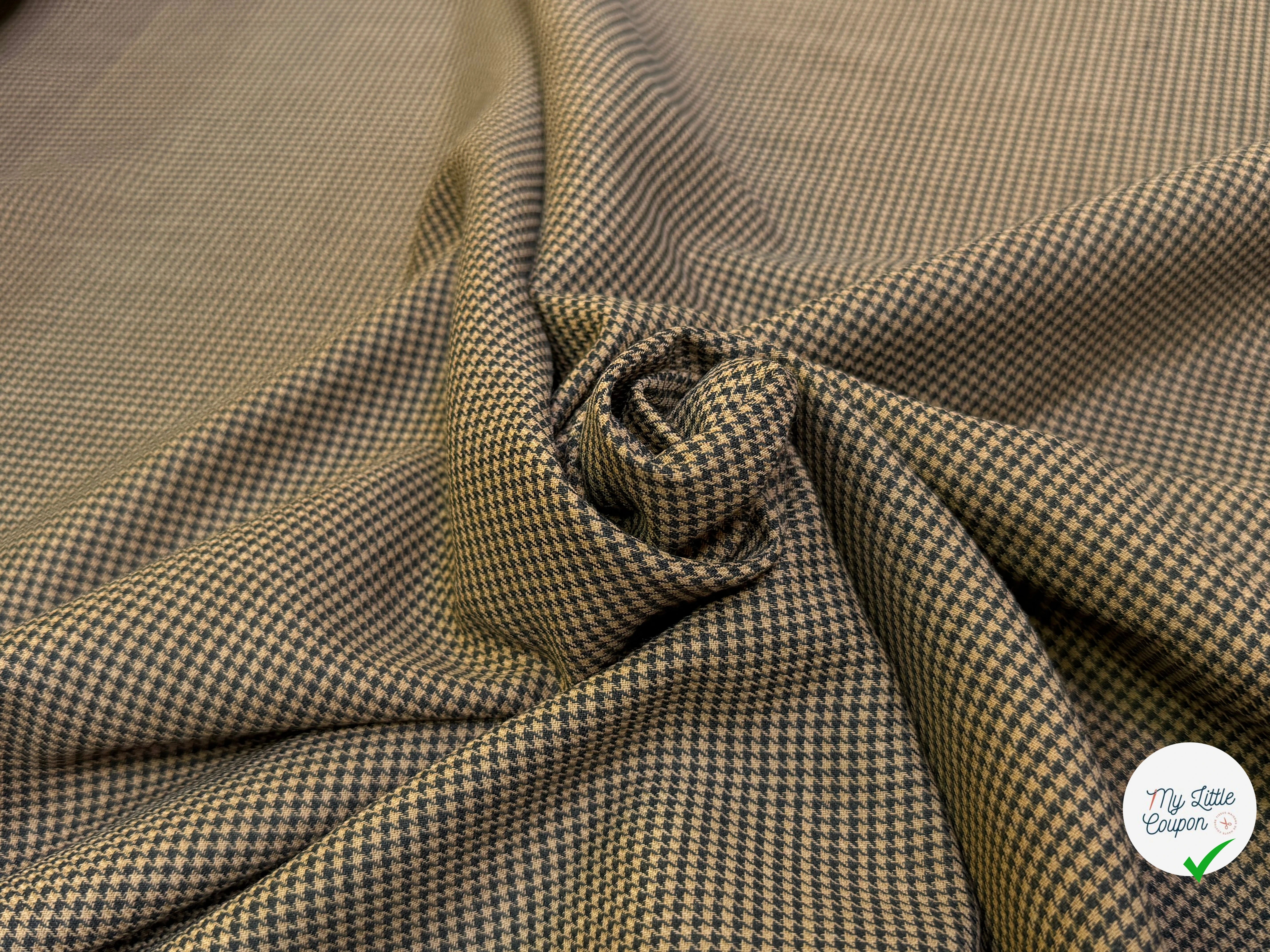 DRAPERIE POLYLAINE STRETCH PIED DE COQ MARRON NOIR - My Little Coupon