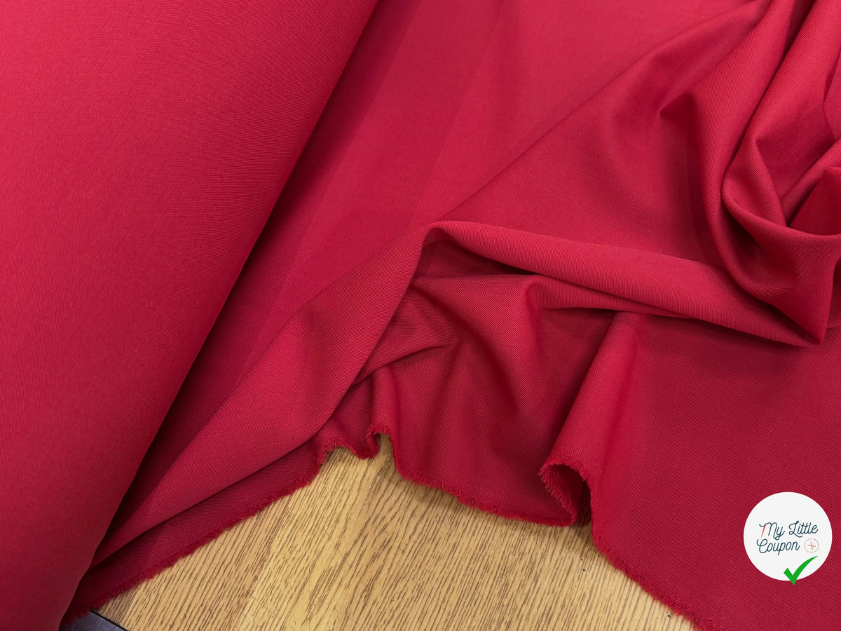 DRAPERIE SERGÉE POLYLAINE STRETCH CERISE NET - My Little Coupon