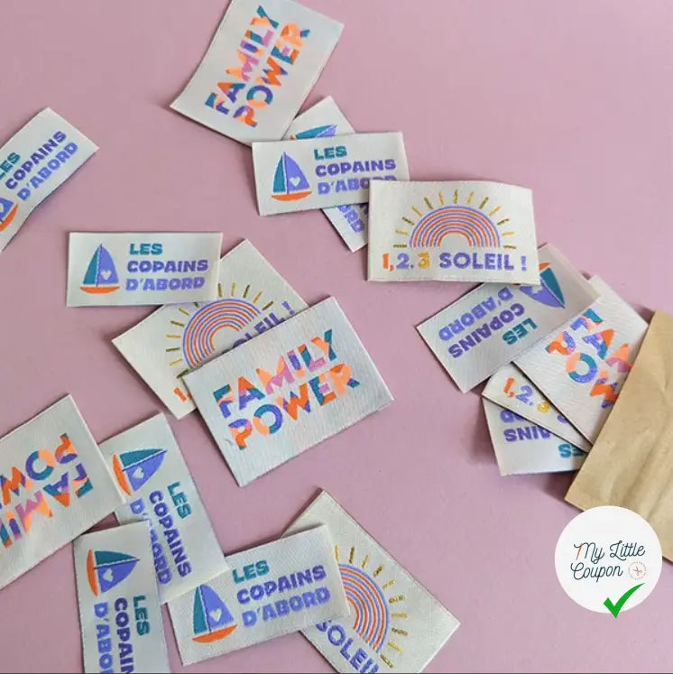 Etiquettes à coudre “Purple Mix” - lot de 6 MLC INTERN
