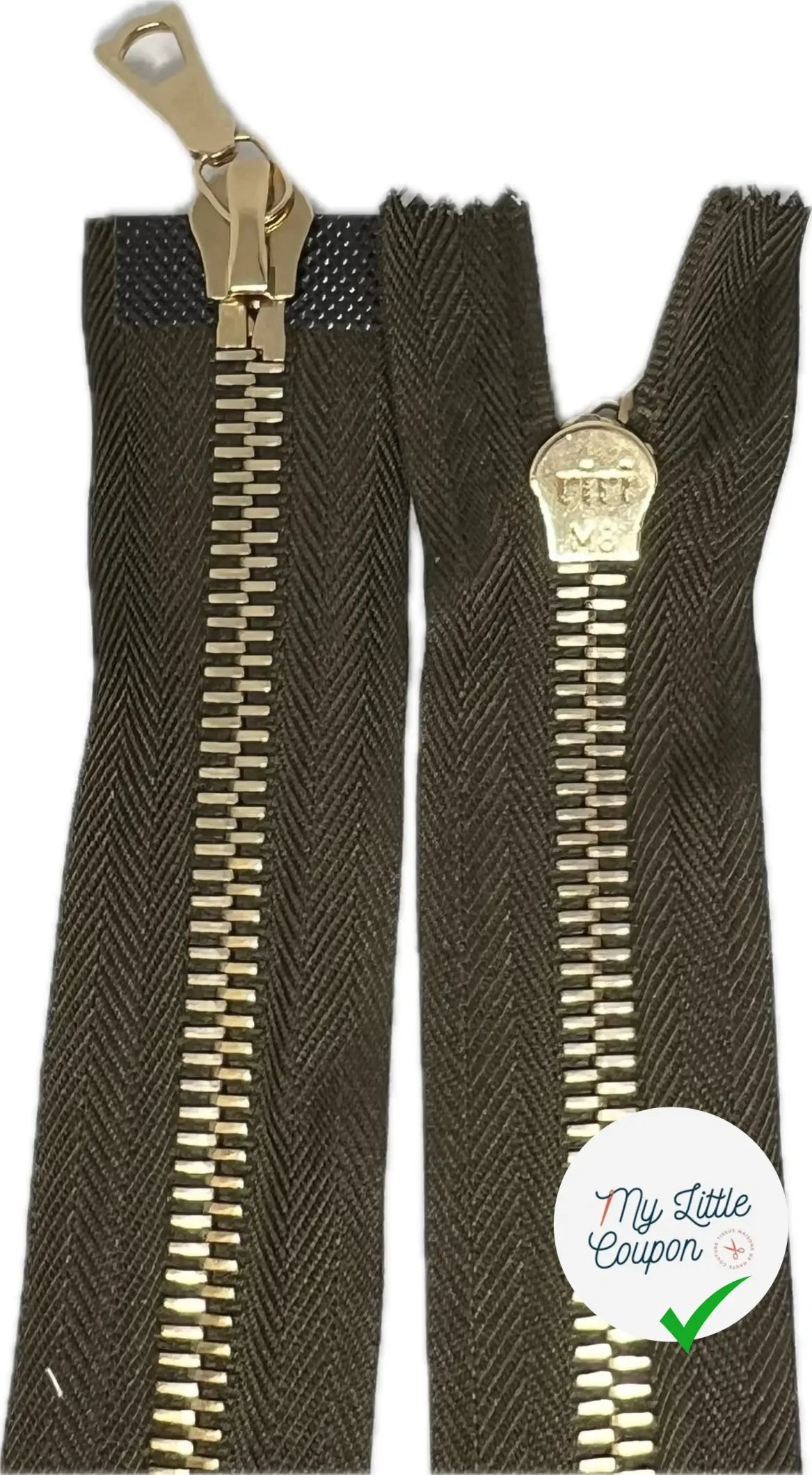 FERMETURE RIRI MÉTAL DORÉ DOUBLE VOIES  80CM M8 KAKI - My Little Coupon