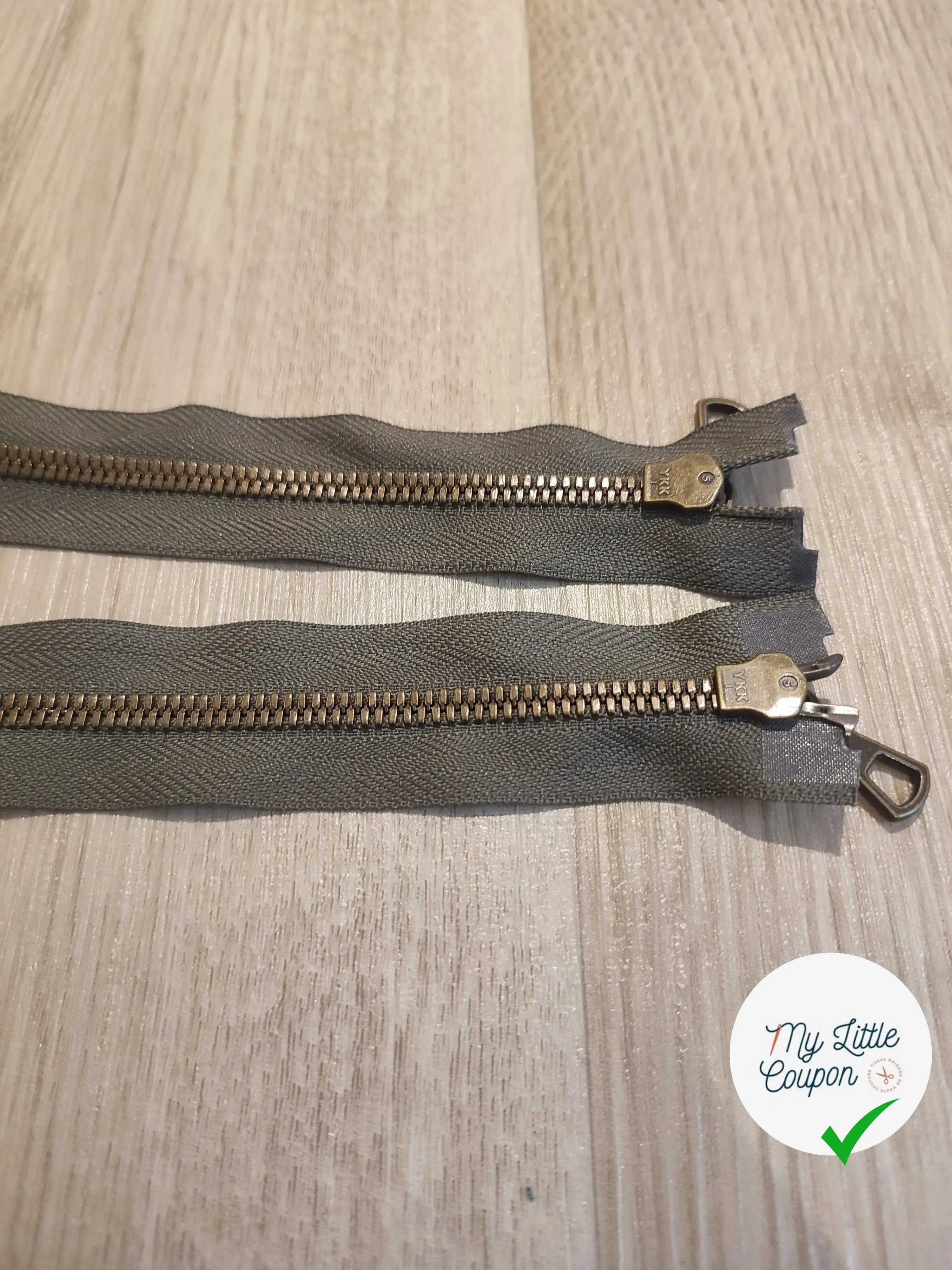 FERMETURE RIRI METAL NON SÉPARABLE DOUBLE CHEMINS 70CM VERT FONCÉ KAKI - My Little Coupon