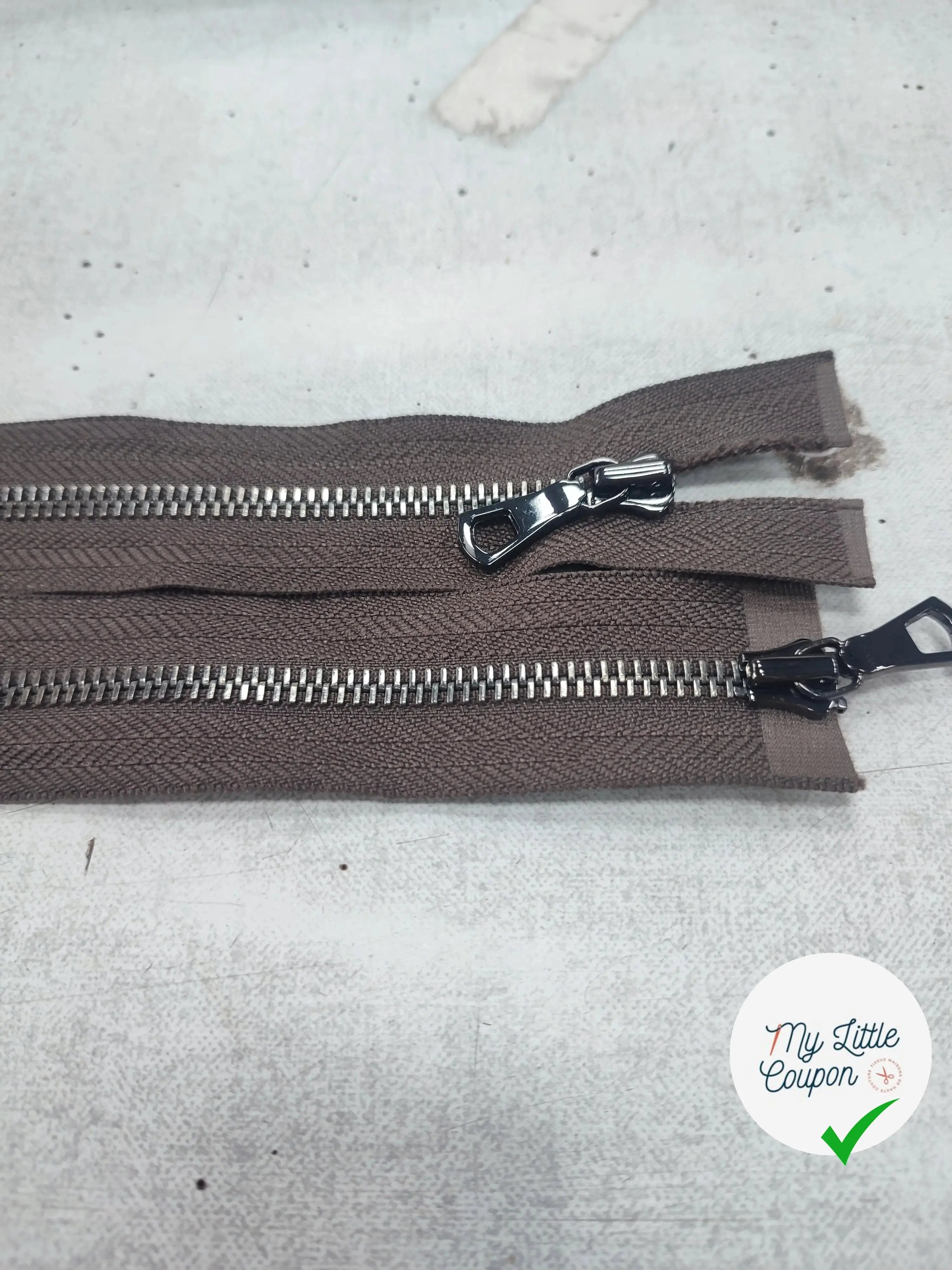 FERMETURE RIRI METAL NON SÉPARABLE DOUBLE ZIP 90CM MARRON FONCÉ - My Little Coupon