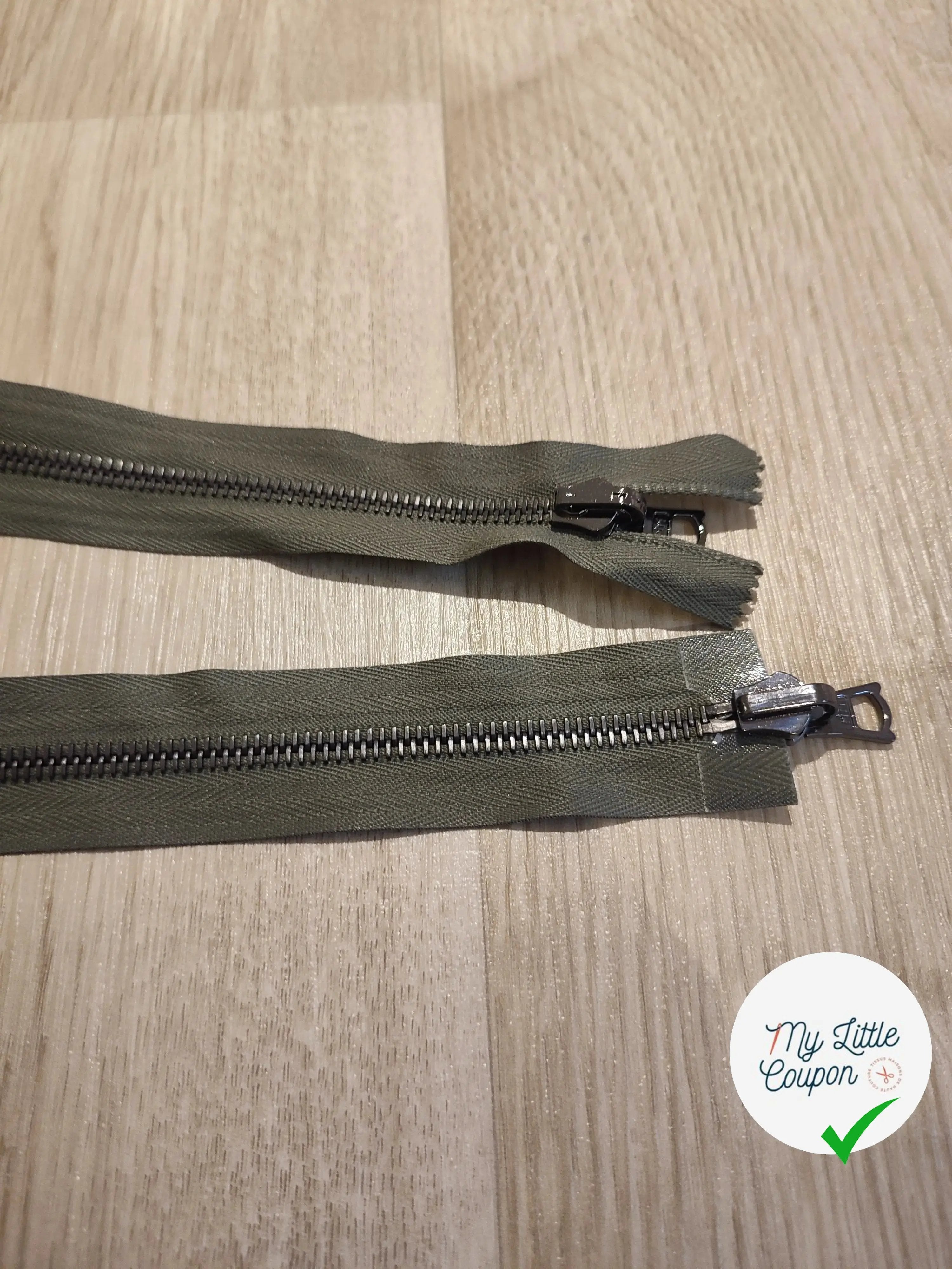 FERMETURE RIRI METAL NON SÉPARABLE DOUBLE CHEMINS RÉVERSIBLE 65CM VERT KAKI - My Little Coupon