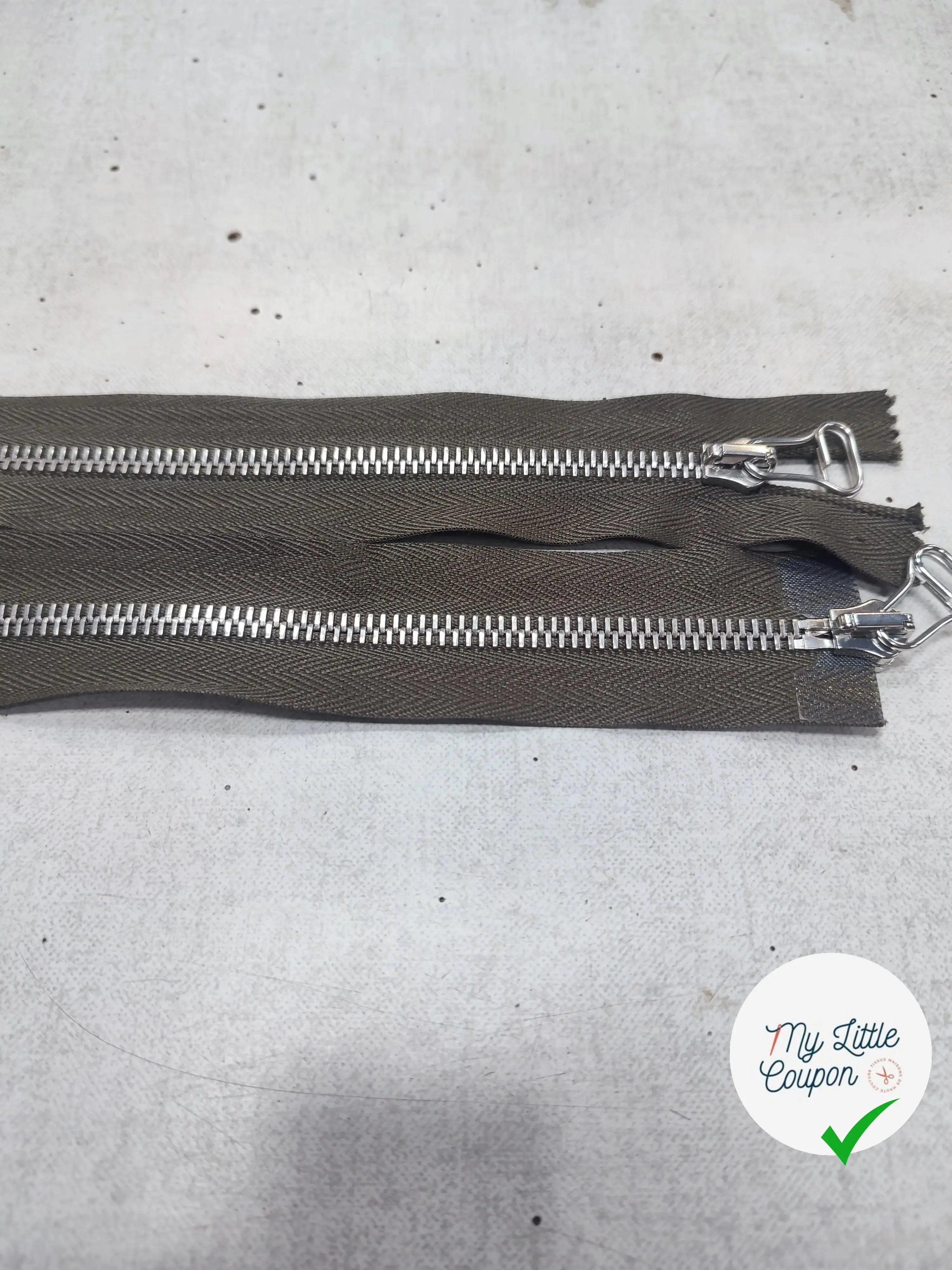 FERMETURE RIRI METAL NON SÉPARABLE DOUBLE ZIP 80CM VERT KAKI M6 - My Little Coupon