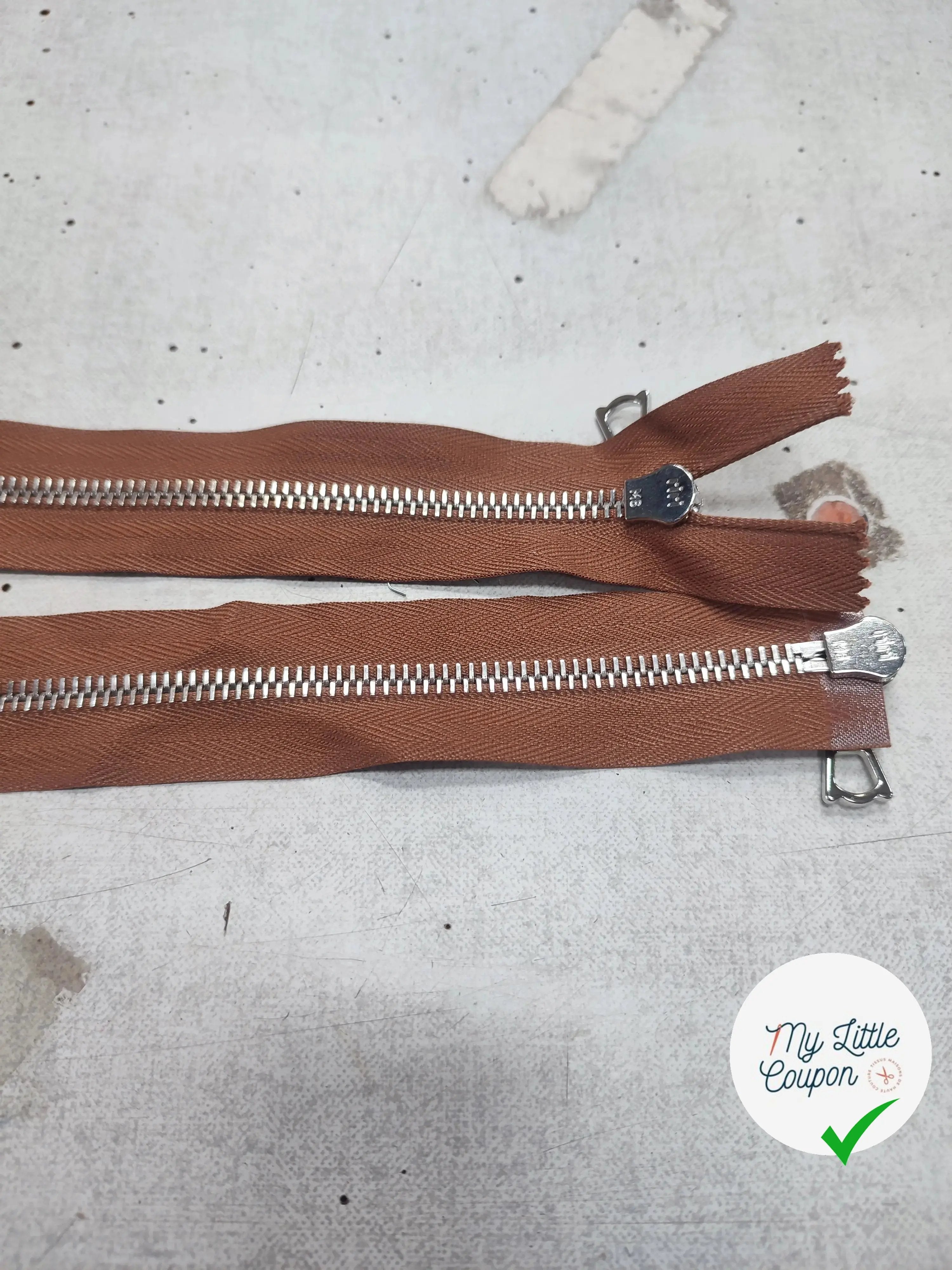 FERMETURE RIRI METAL NON SÉPARABLE DOUBLE ZIP 80CM MARRON M6 - My Little Coupon
