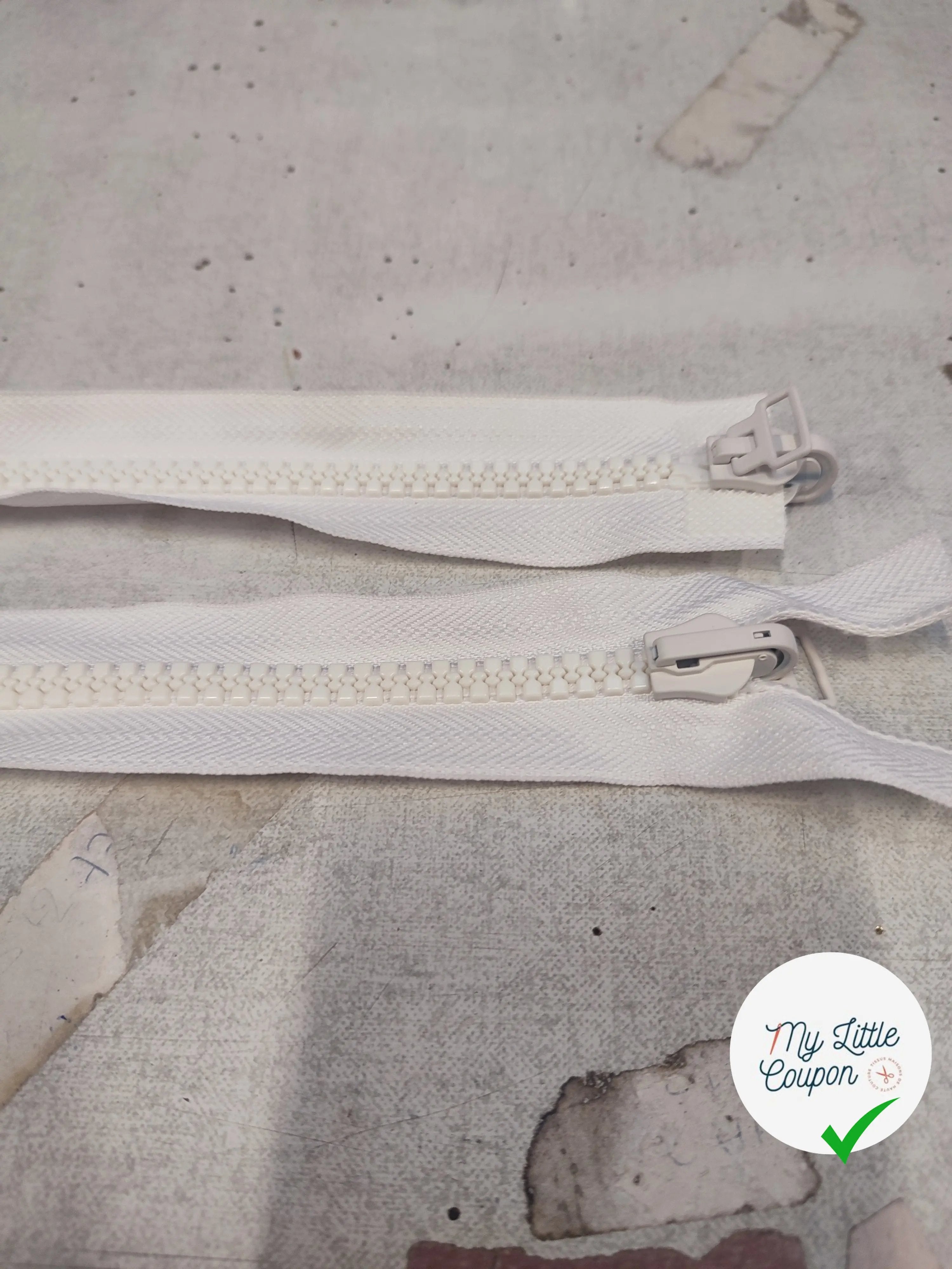 FERMETURE RIRI MÉTAL NON SÉPARABLE DOUBLE ZIP RÉVERSIBLE 100CM BLANC - My Little Coupon