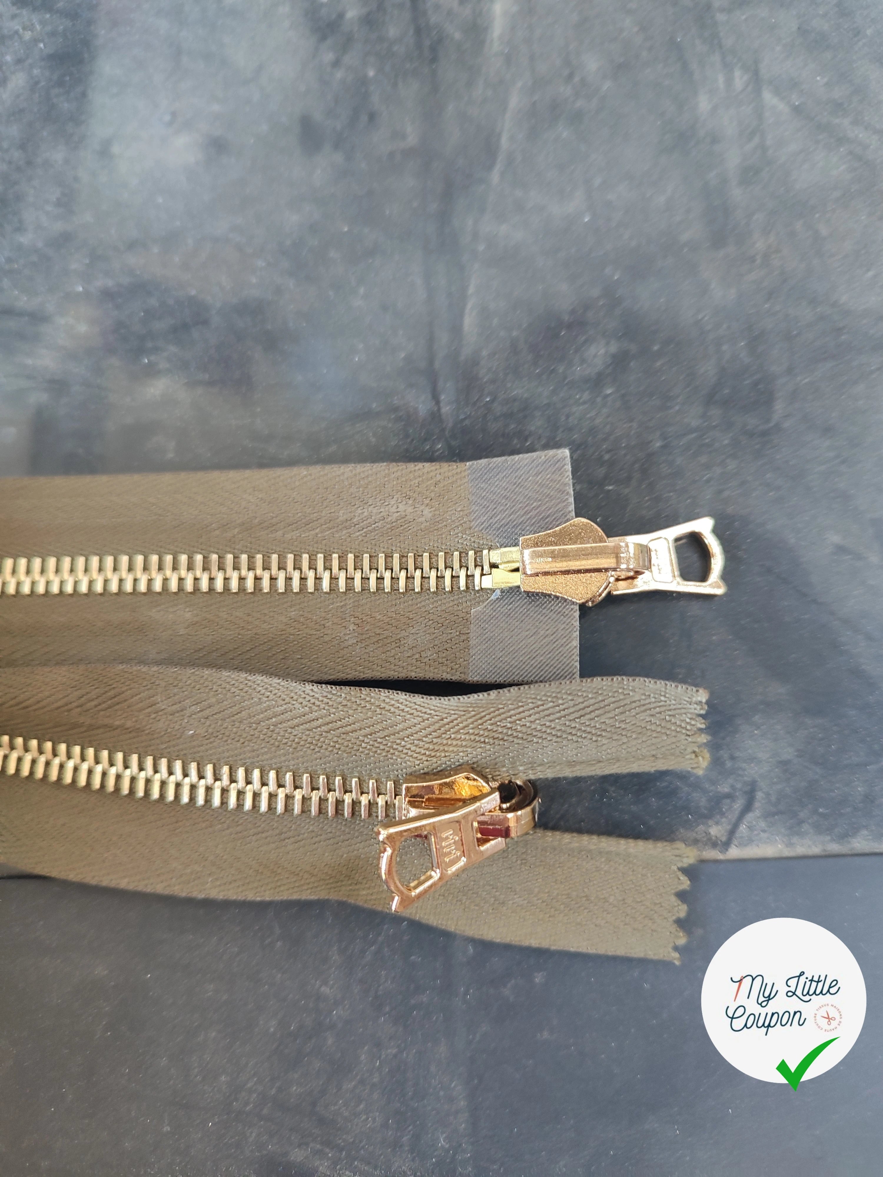 FERMETURE RIRI MÉTAL NON SÉPARABLE DOUBLE ZIP RÉVERSIBLE 80CM MARRON VERT KAKI - My Little Coupon