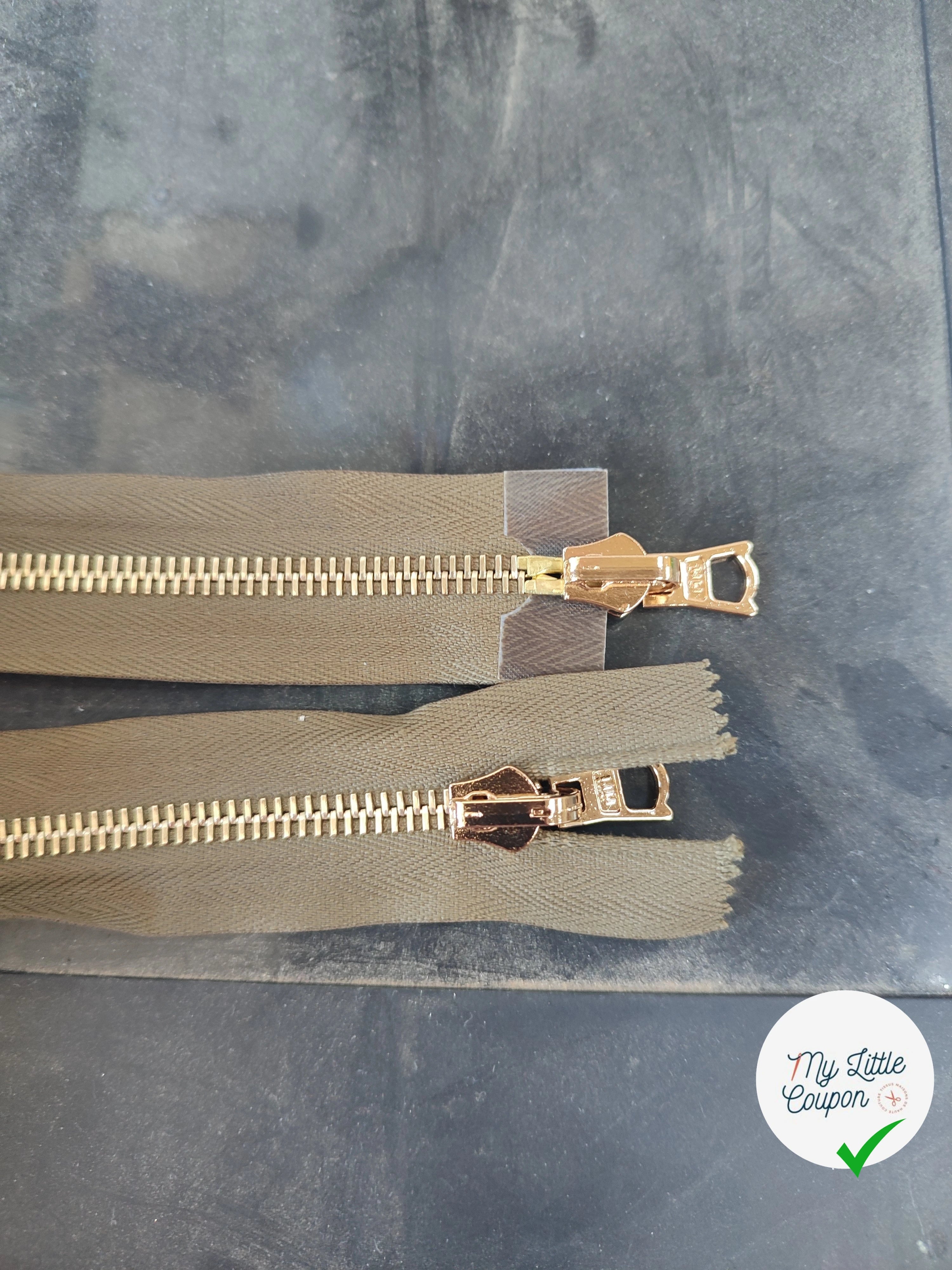FERMETURE RIRI MÉTAL NON SÉPARABLE DOUBLE ZIP RÉVERSIBLE 80CM MARRON VERT KAKI - My Little Coupon