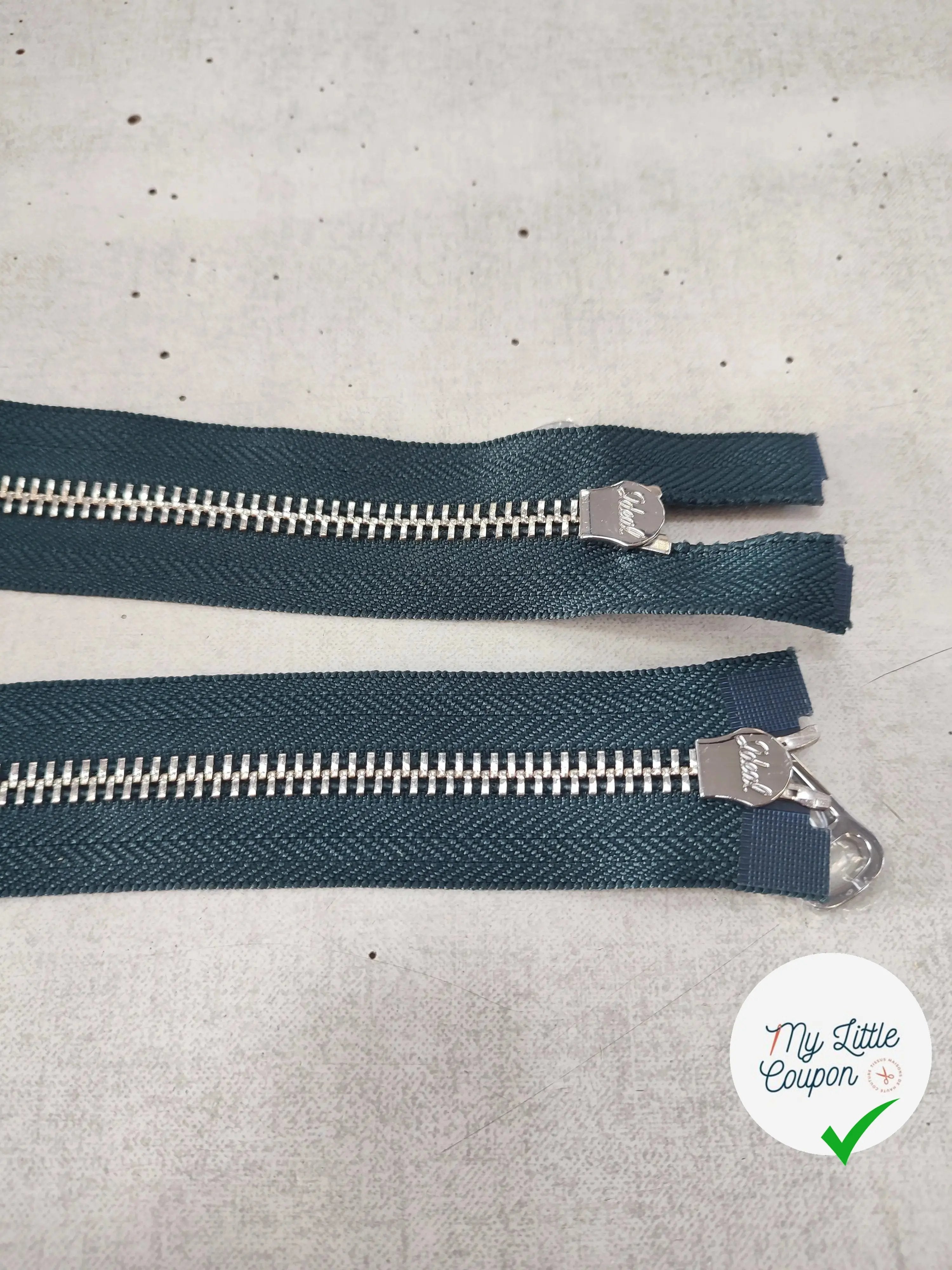 FERMETURE RIRI METAL NON SÉPARABLE DOUBLE CHEMINS 100CM VERT BLEU FONCÉ - My Little Coupon