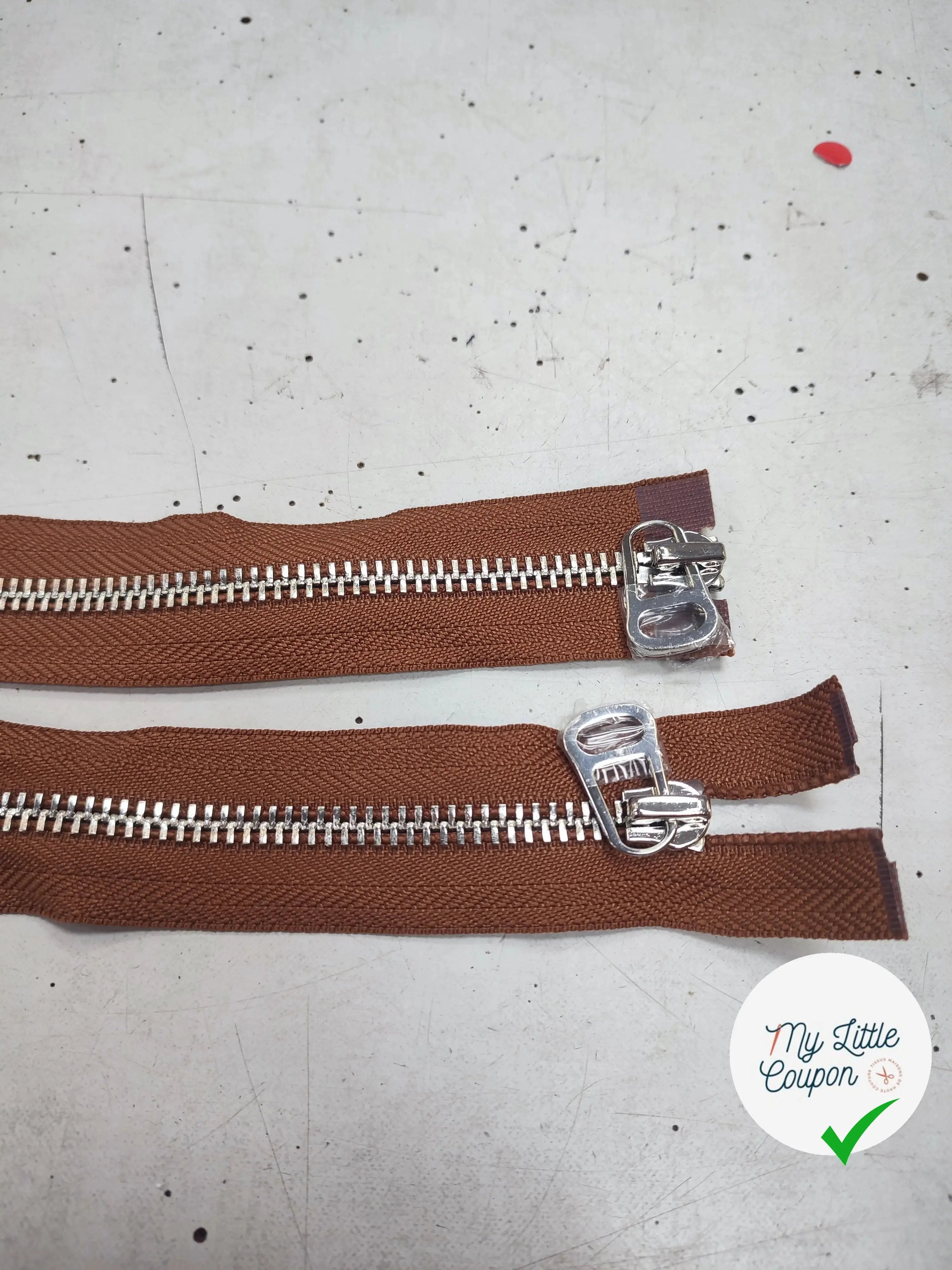 FERMETURE RIRI METAL NON SÉPARABLE DOUBLE CHEMINS 100CM MARRON - My Little Coupon