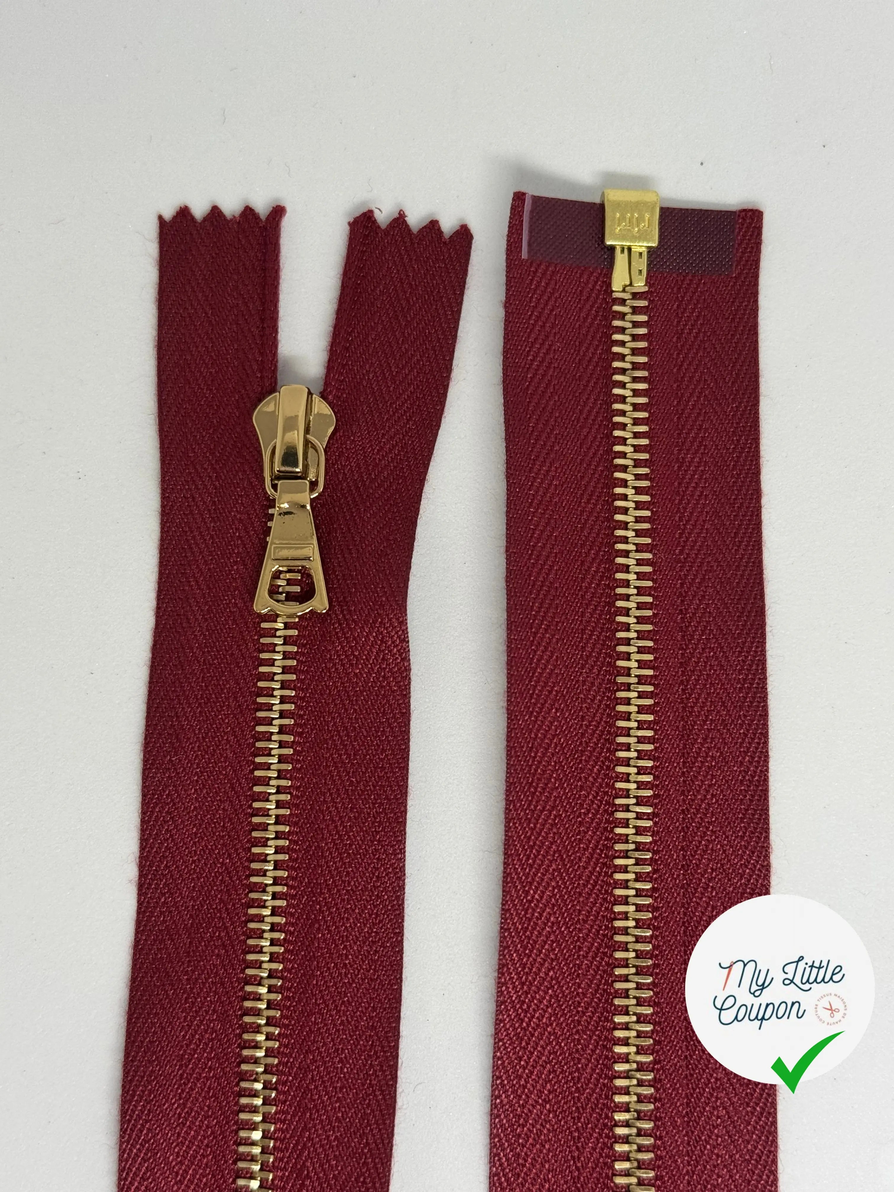 FERMETURE SÉPARABLE BORDEAUX MÉTAL DORÉ 95CM - My Little Coupon