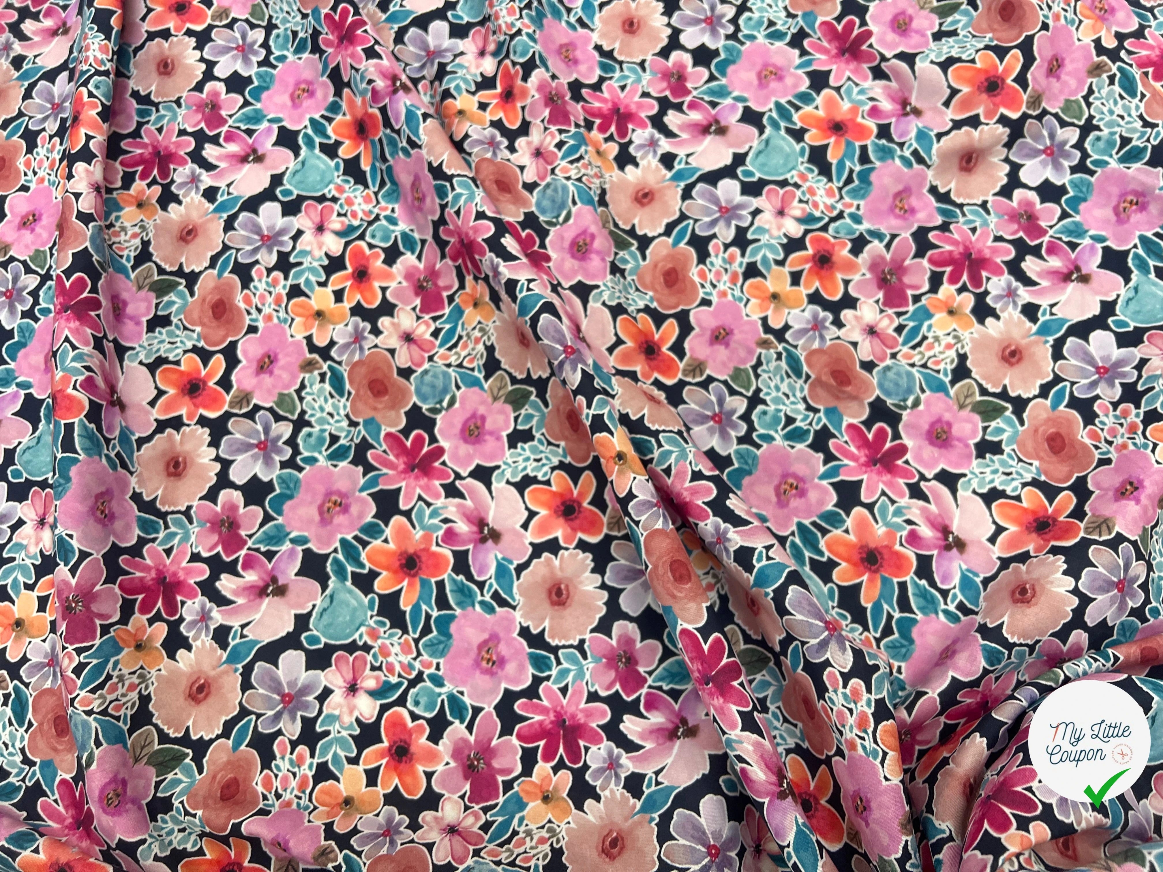 FINE POPLIN DIGITAL FLOWERS – NAVY - My Little Coupon