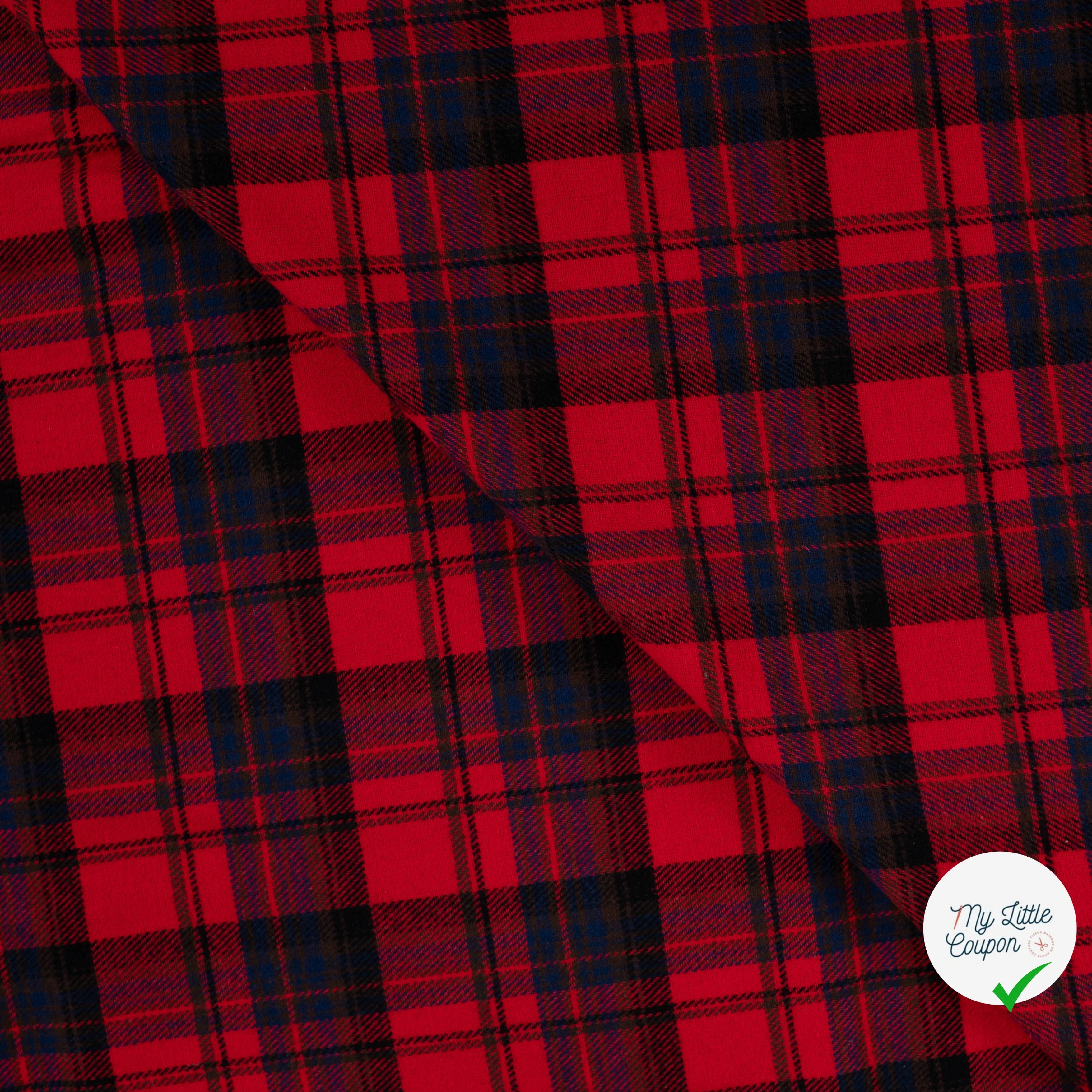 FLANELLE COTON  BROSSÉE À CARREAUX FILS TEINTS ROUGE - My Little Coupon
