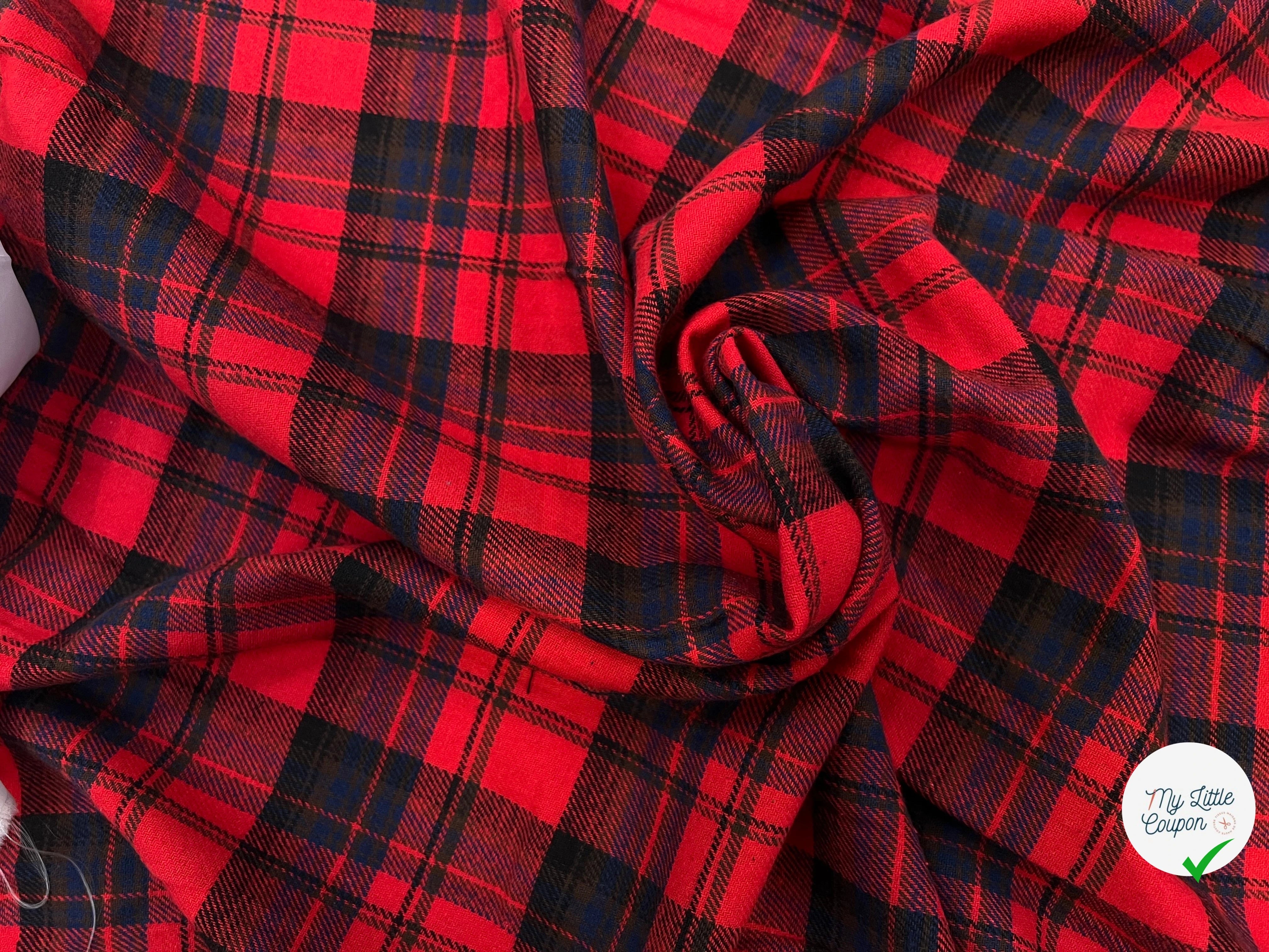 FLANELLE COTON  BROSSÉE À CARREAUX FILS TEINTS ROUGE - My Little Coupon