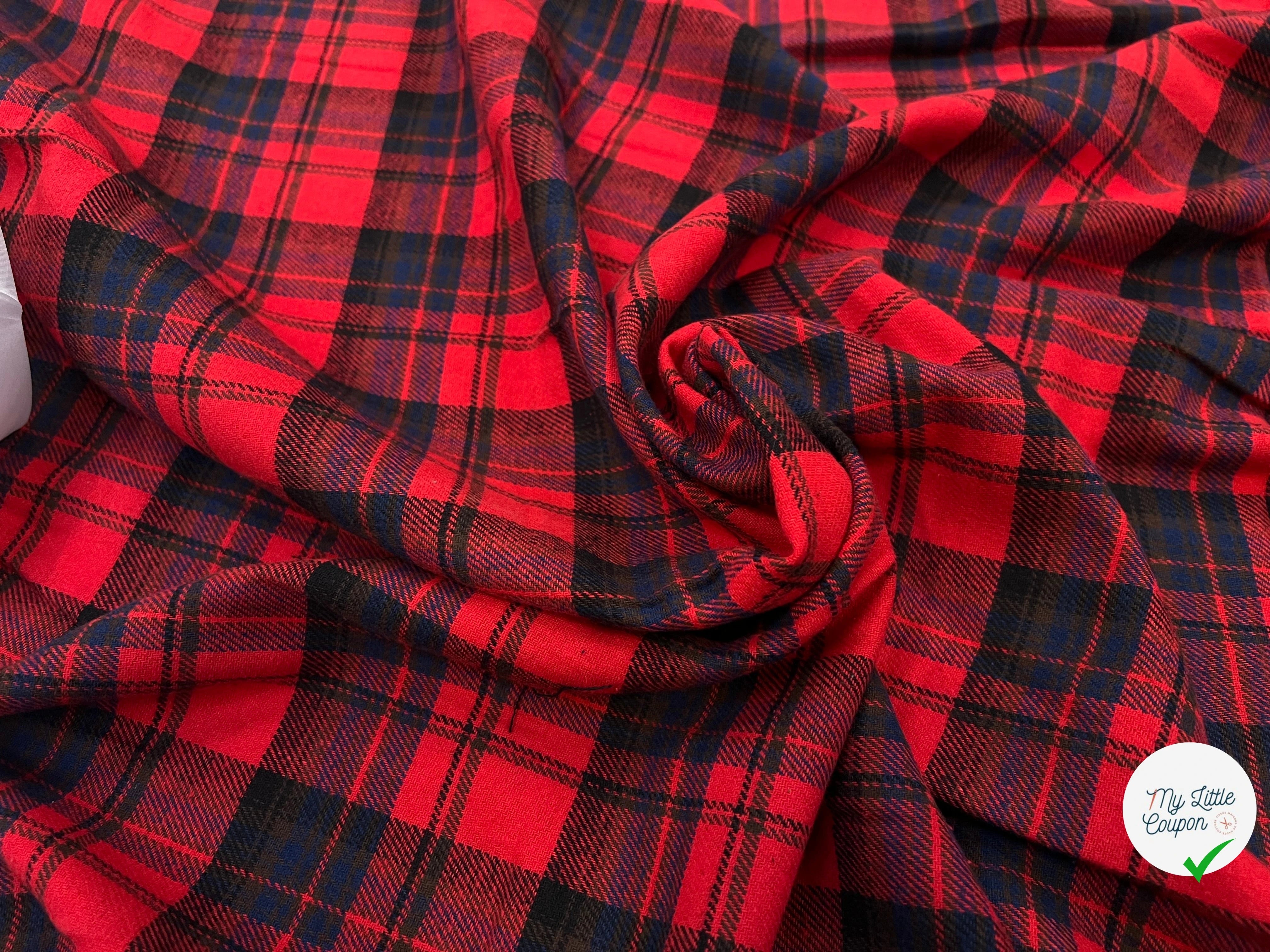 FLANELLE COTON  BROSSÉE À CARREAUX FILS TEINTS ROUGE - My Little Coupon
