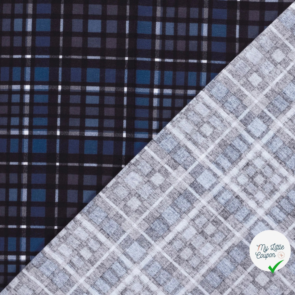 FLANELLE DE COTON CARREAUX ÉCOSSAIS BLEU MARINE - My Little Coupon
