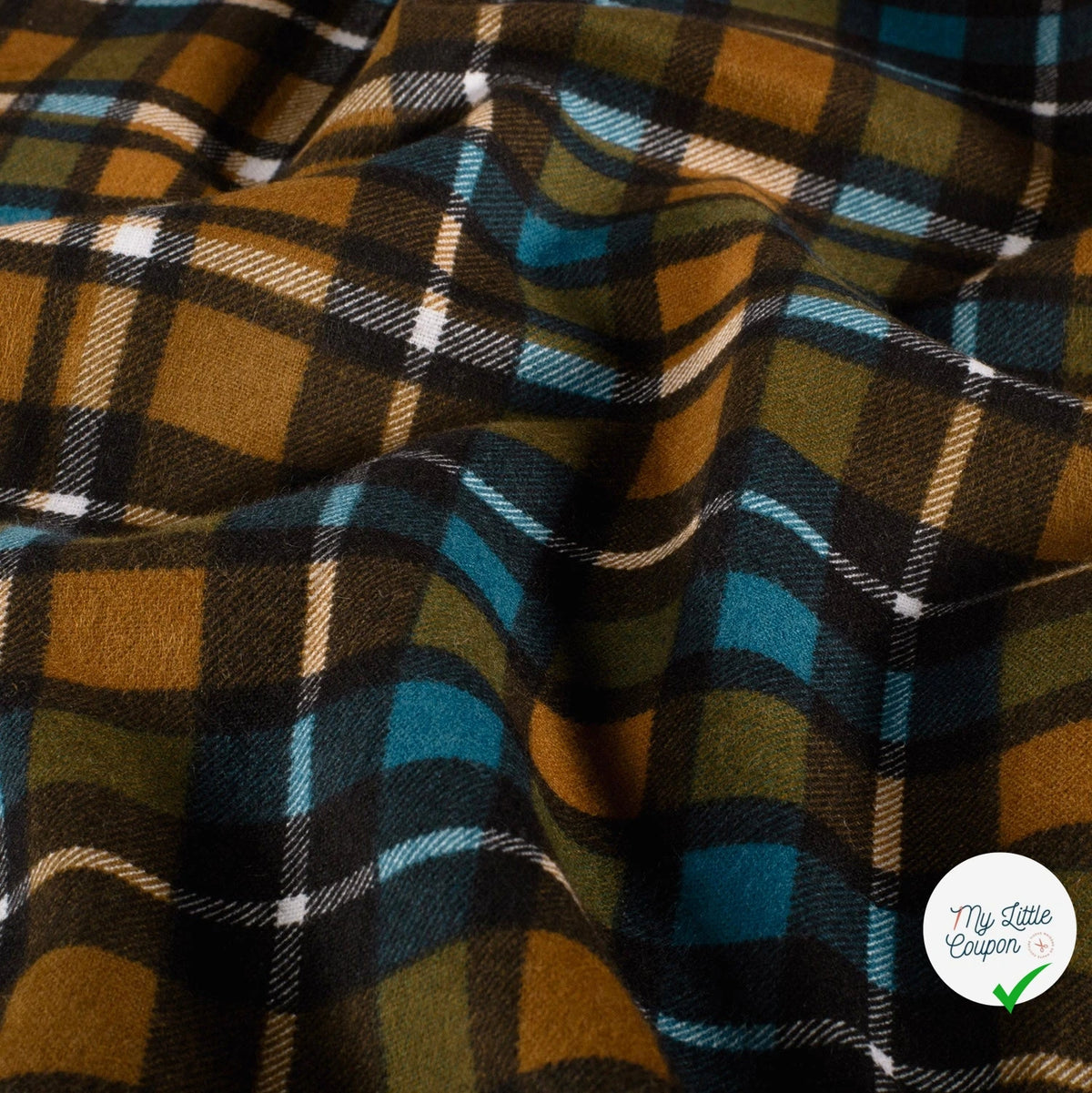 FLANELLE DE COTON CARREAUX ÉCOSSAIS MARRON MOUTARDE - My Little Coupon