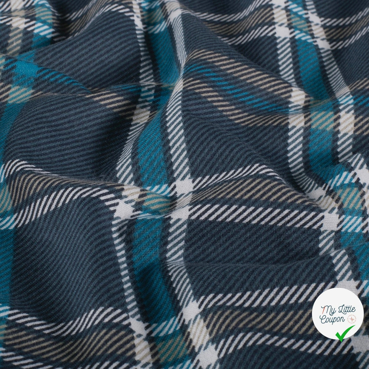 FLANELLE DE COTON TARTAN BLEU MARINE - My Little Coupon