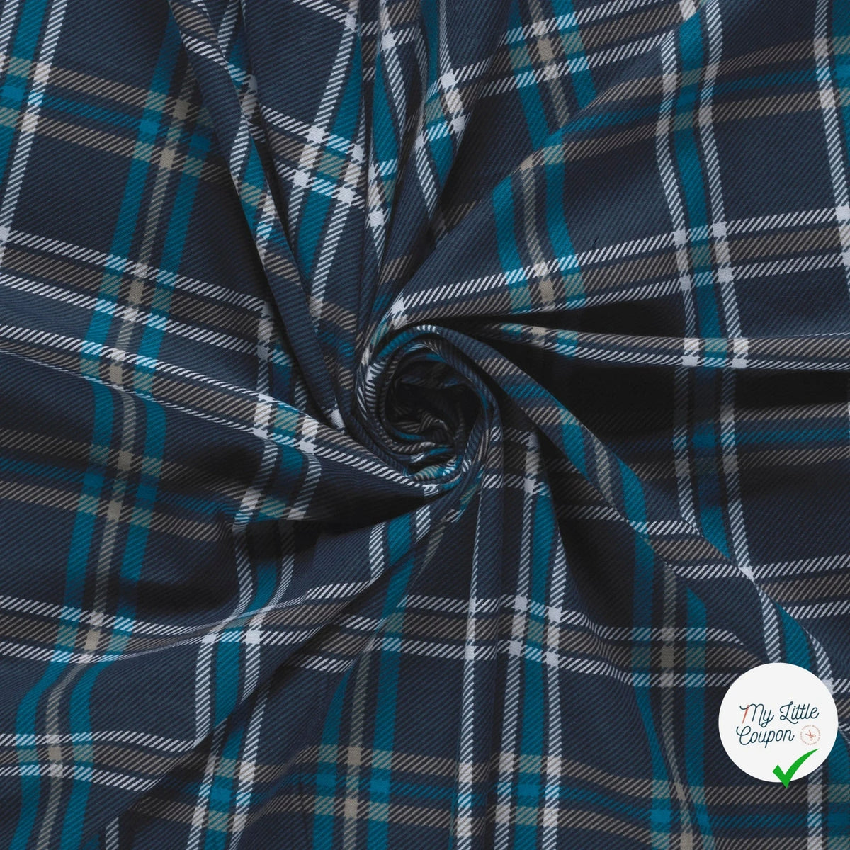 FLANELLE DE COTON TARTAN BLEU MARINE - My Little Coupon