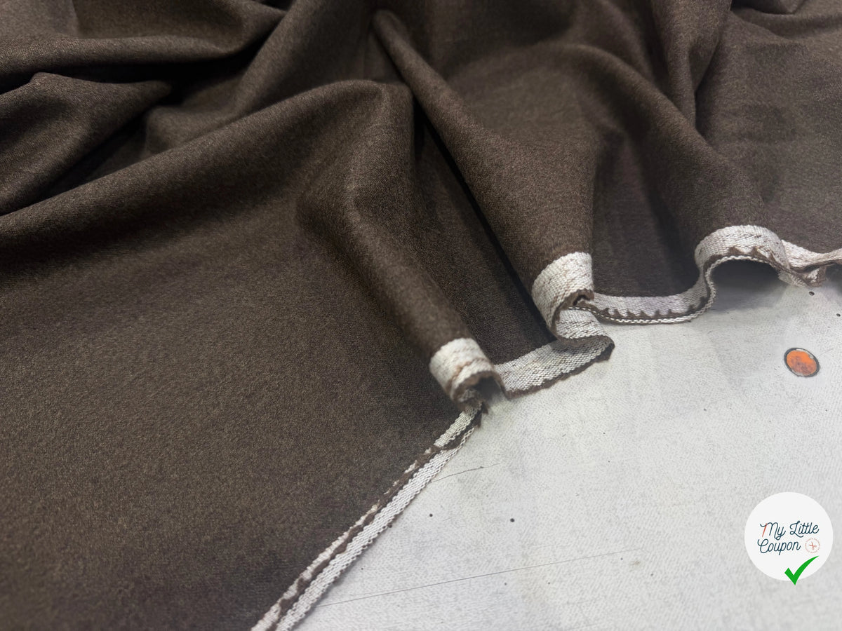 FLANELLE DE LAINE MARRON CAFÉ CHINÉ 100% LAINE - My Little Coupon