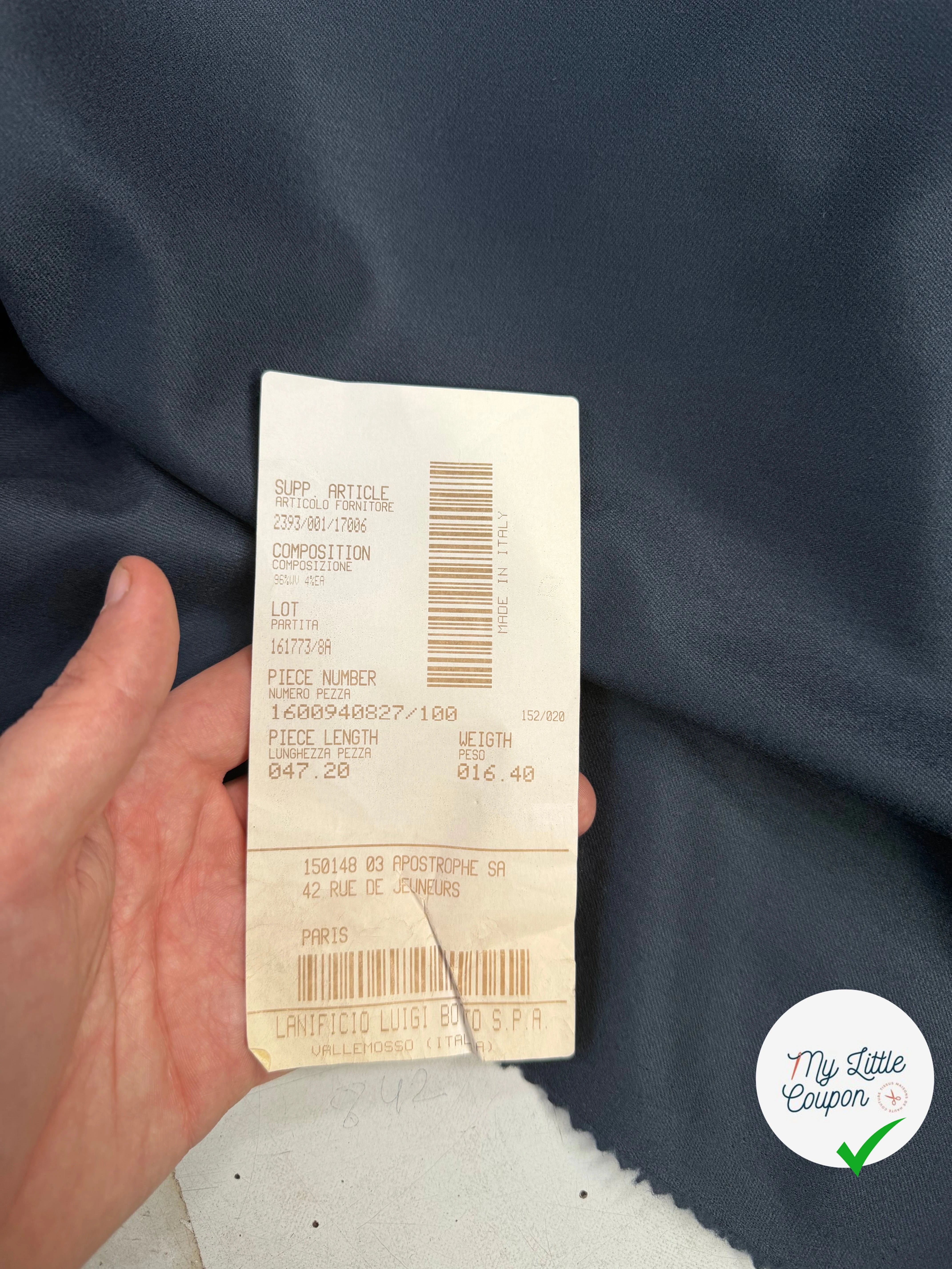 FLANELLE LAINE VIERGE SERGÉE BLEU ARDOISE 4%EA - My Little Coupon