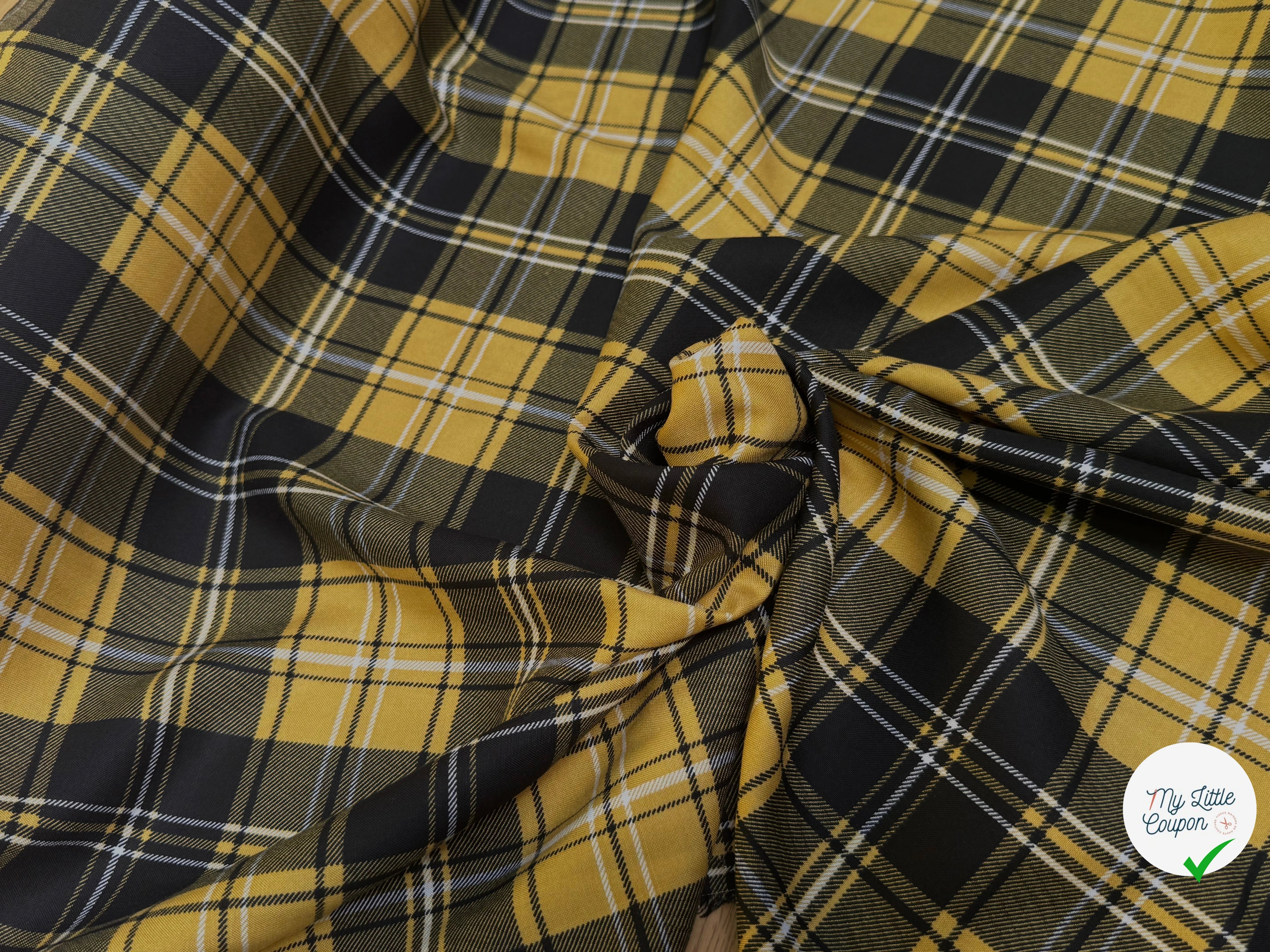 FLANELLE VISCOSE TARTAN JAUNE NOIR - My Little Coupon