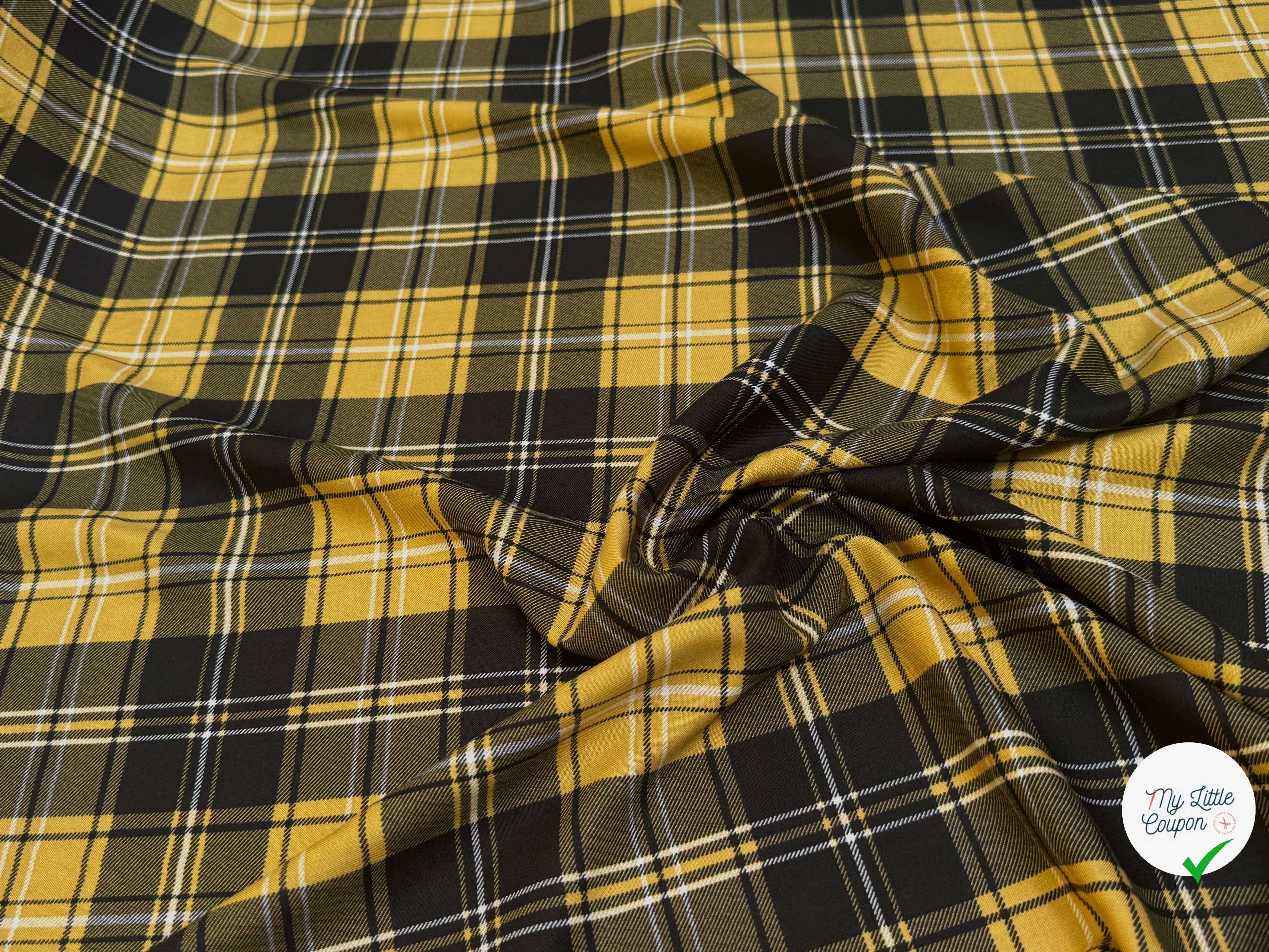FLANELLE VISCOSE TARTAN JAUNE NOIR - My Little Coupon