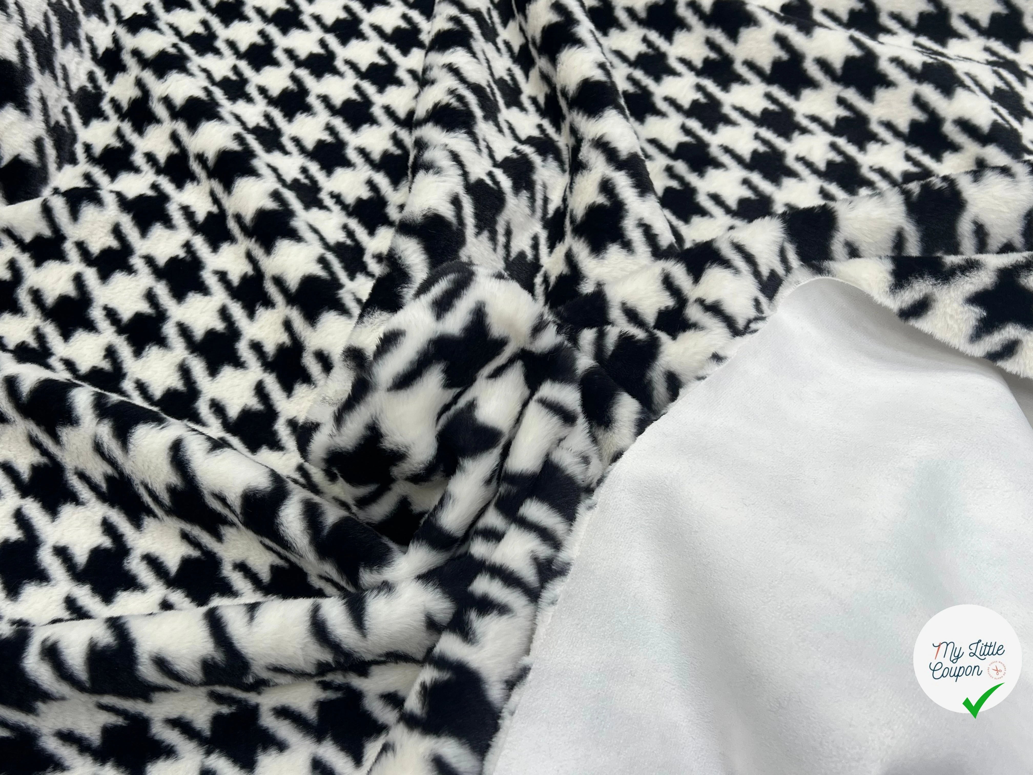 FOURRURE À POILS DOUX PIED DE COQ BLANC NOIR - My Little Coupon