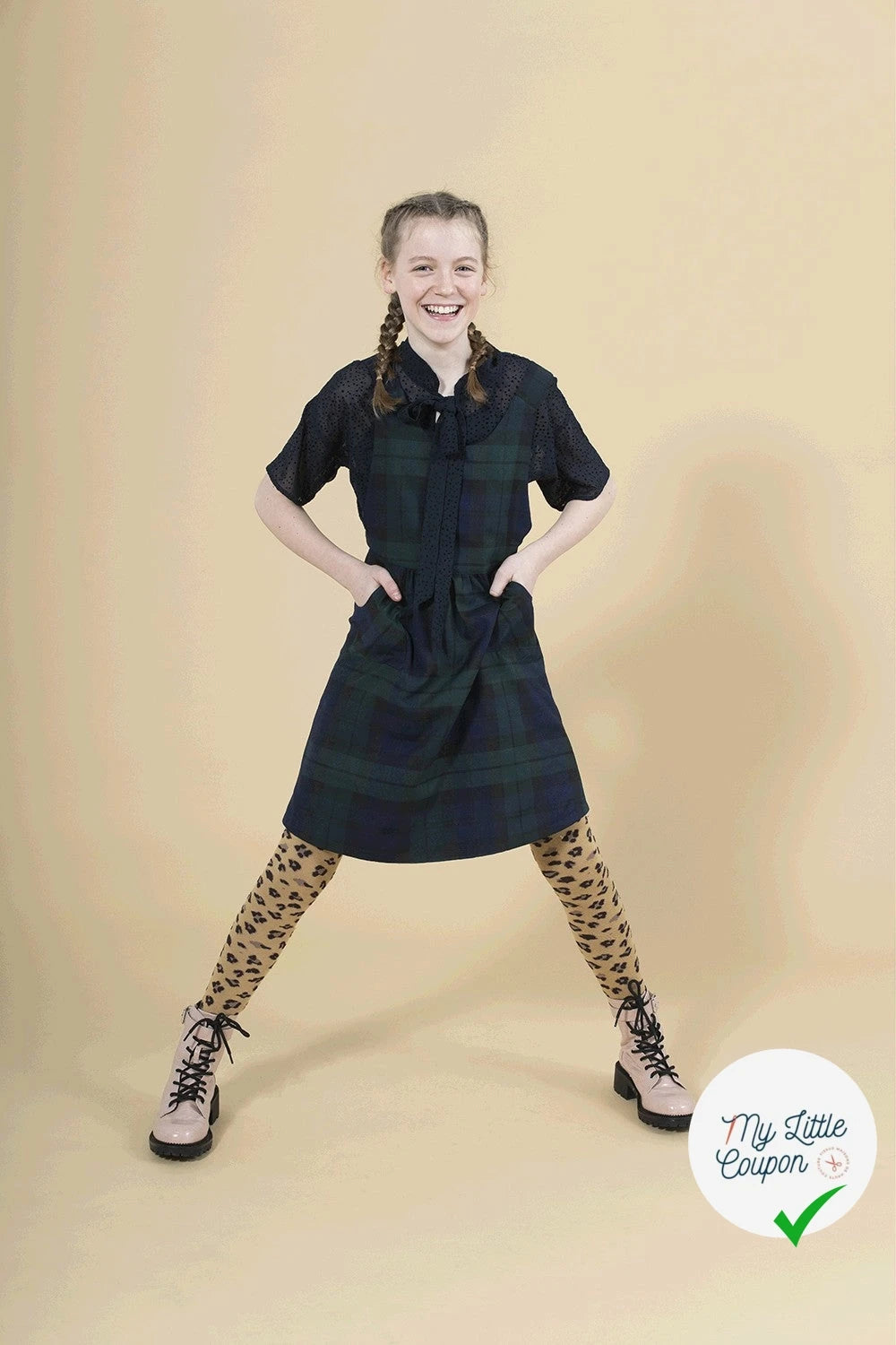 Gabardine carreaux écossais vert foncé
