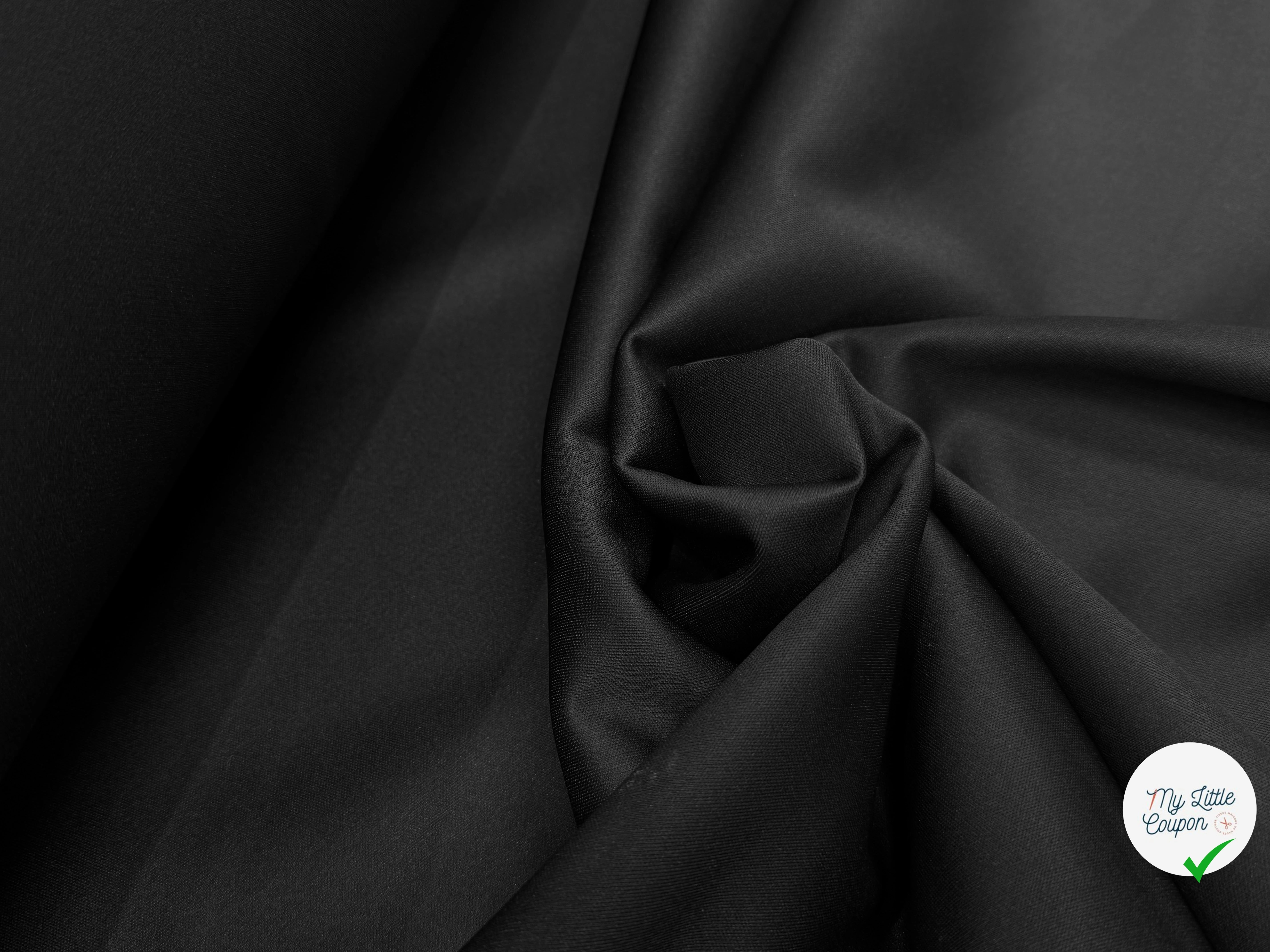 GABARDINE CONTRECOLLÉE DOUBLE ETOFFE NOIR UNE FACE LEGEREMENT BRILLANTE - My Little Coupon