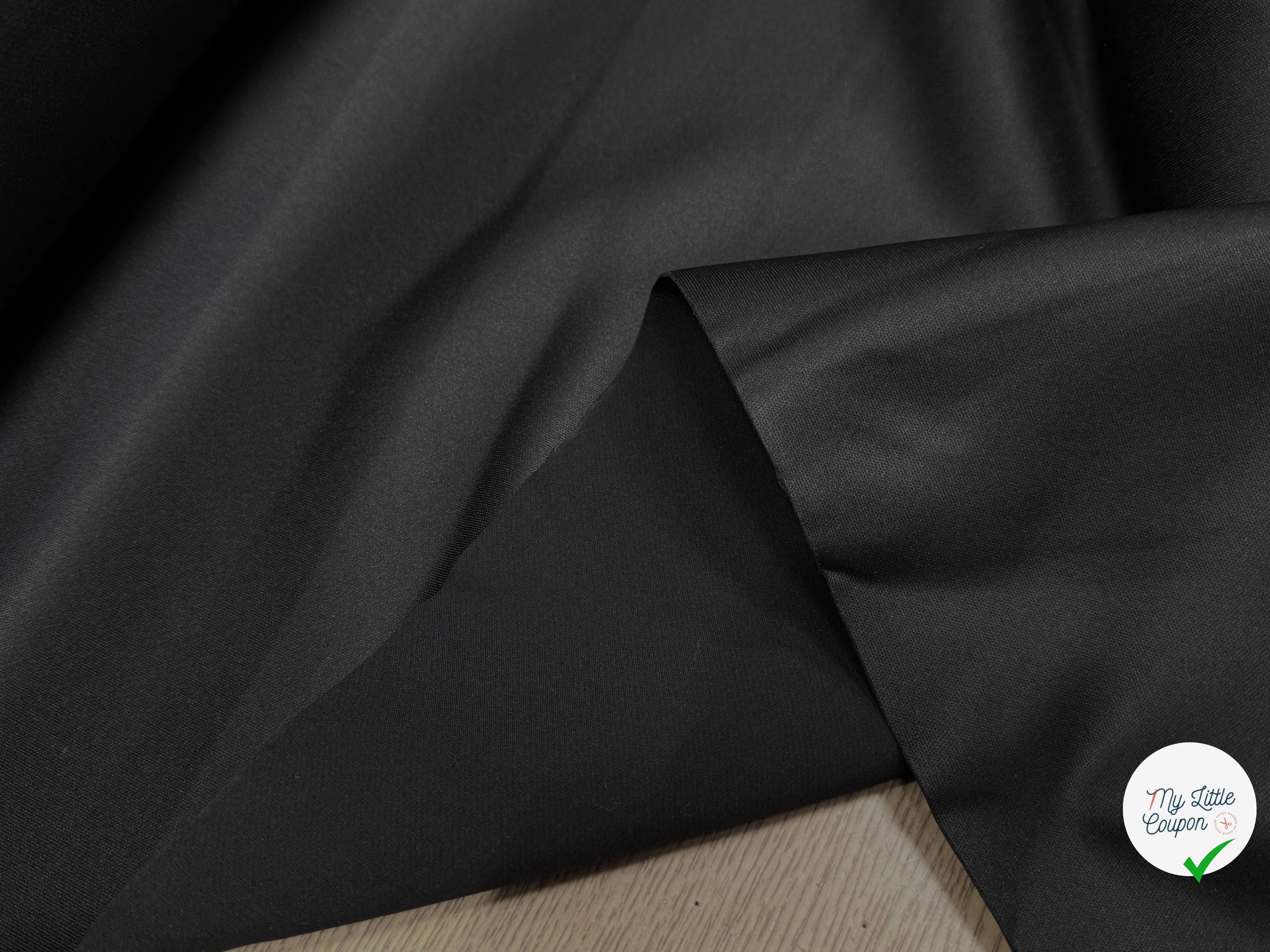 GABARDINE CONTRECOLLÉE DOUBLE ETOFFE NOIR UNE FACE LEGEREMENT BRILLANTE - My Little Coupon