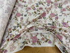 GABARDINE DE COTON FINE STRETCH ÉCRU JOLIES FLEURS ROSE VERT - My Little Coupon