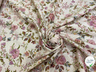GABARDINE DE COTON FINE STRETCH ÉCRU JOLIES FLEURS ROSE VERT - My Little Coupon