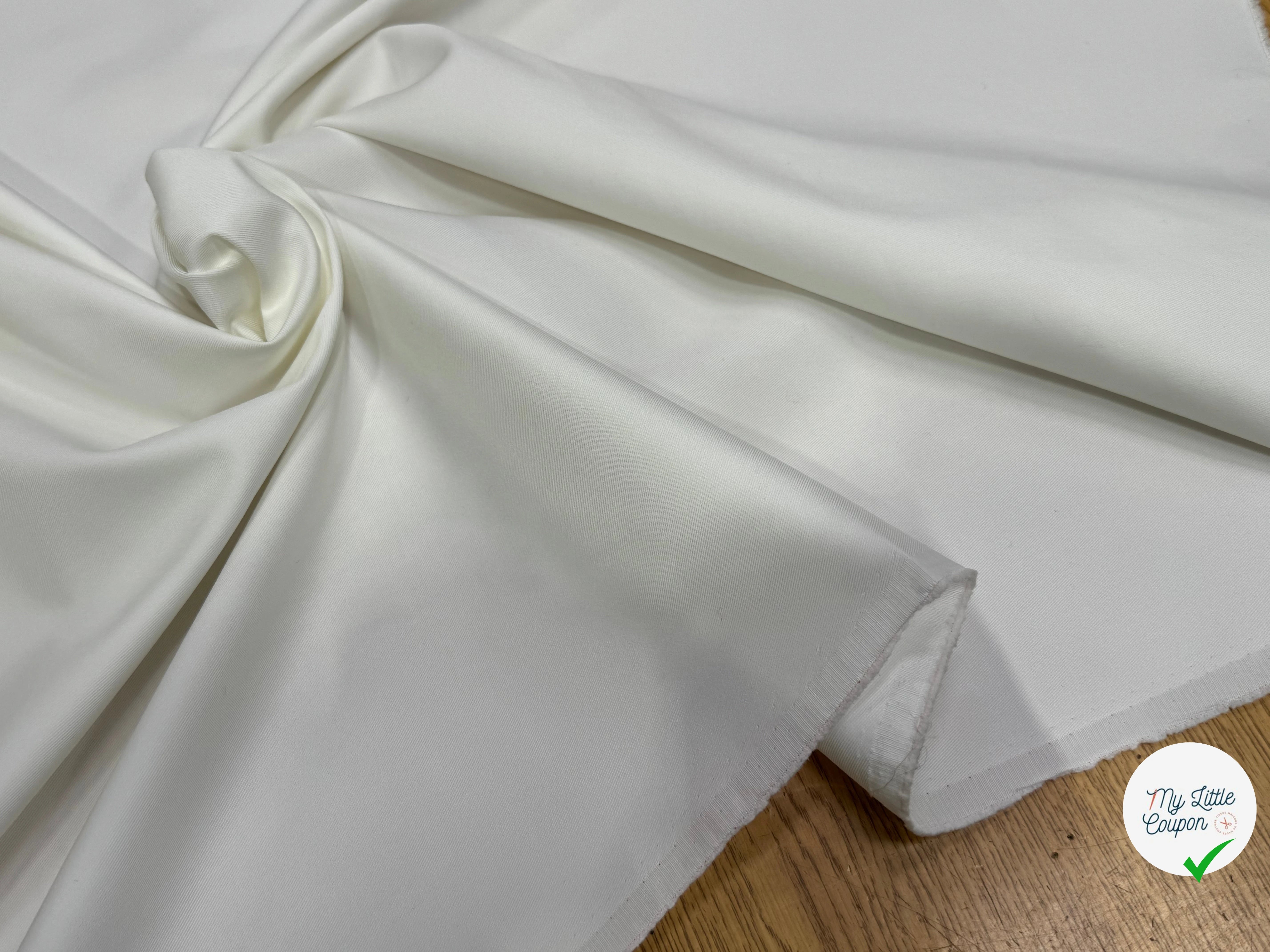 GABARDINE DE COTON SERGÉE TOUCHER TRÈS AGRÉABLE STRETCH BLANC 80% COTON - My Little Coupon